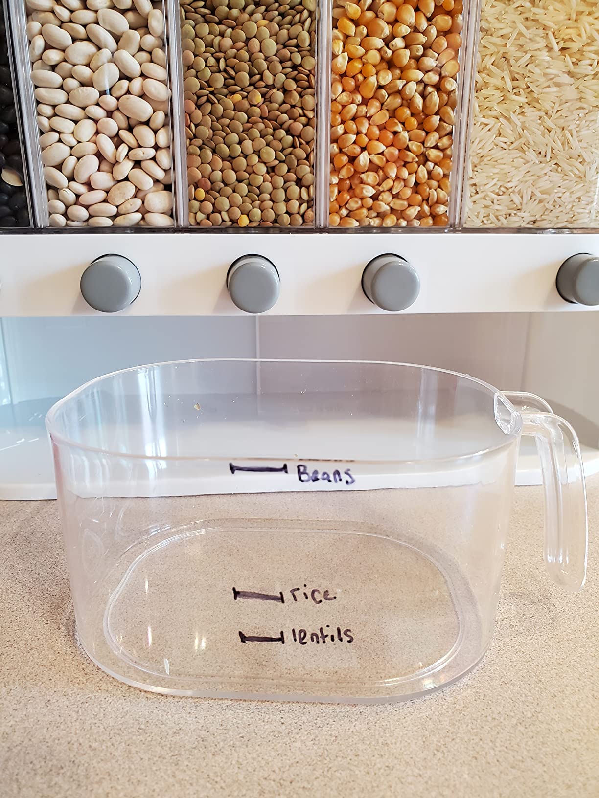 Dry Food Dispenser,Wall mounted 5 Grid Cereal Dispenser,Rice dispenser 25 pounds Kitchen Storage with Measuring Cup customer photo 2