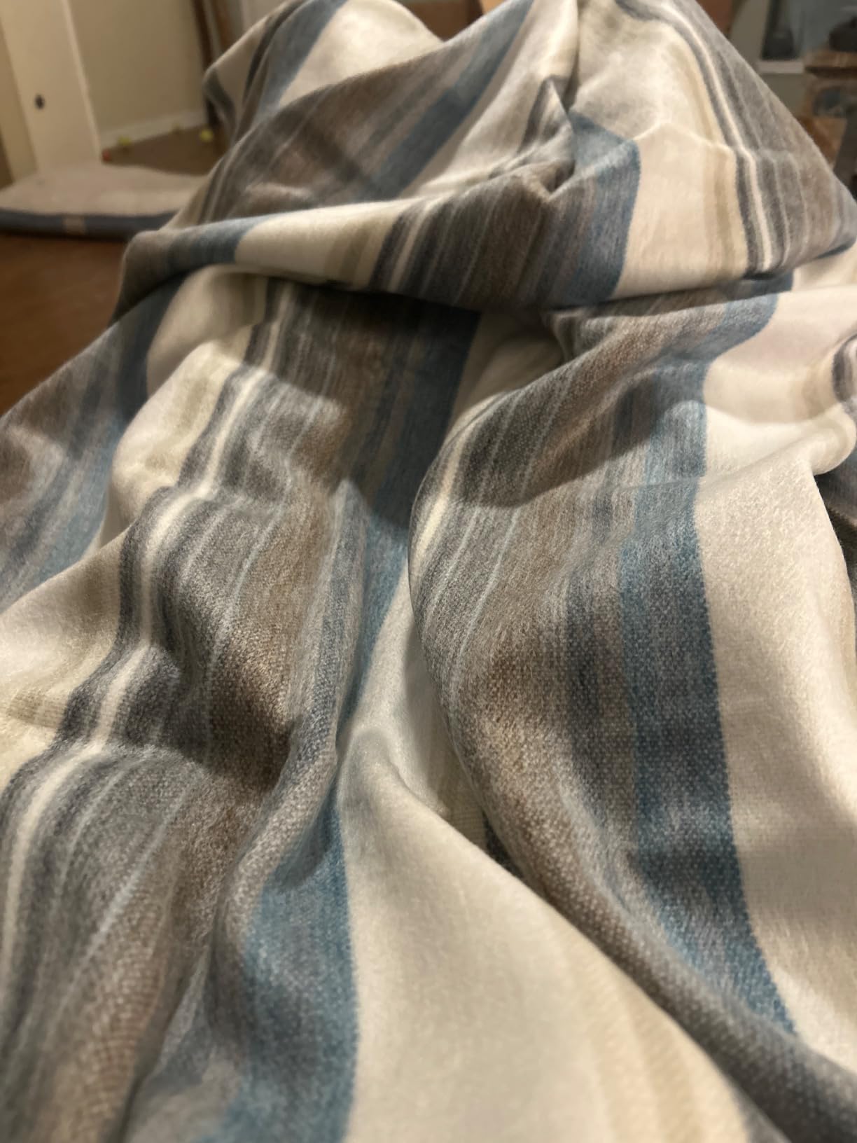 DAVLINA, Alpaca Wool Throw Blanket | Super Soft, Lightweight, Breathable and Hypoallergenic | Non-Itchy or Scratchy (Blue White Varicolored, Striped) customer photo 1