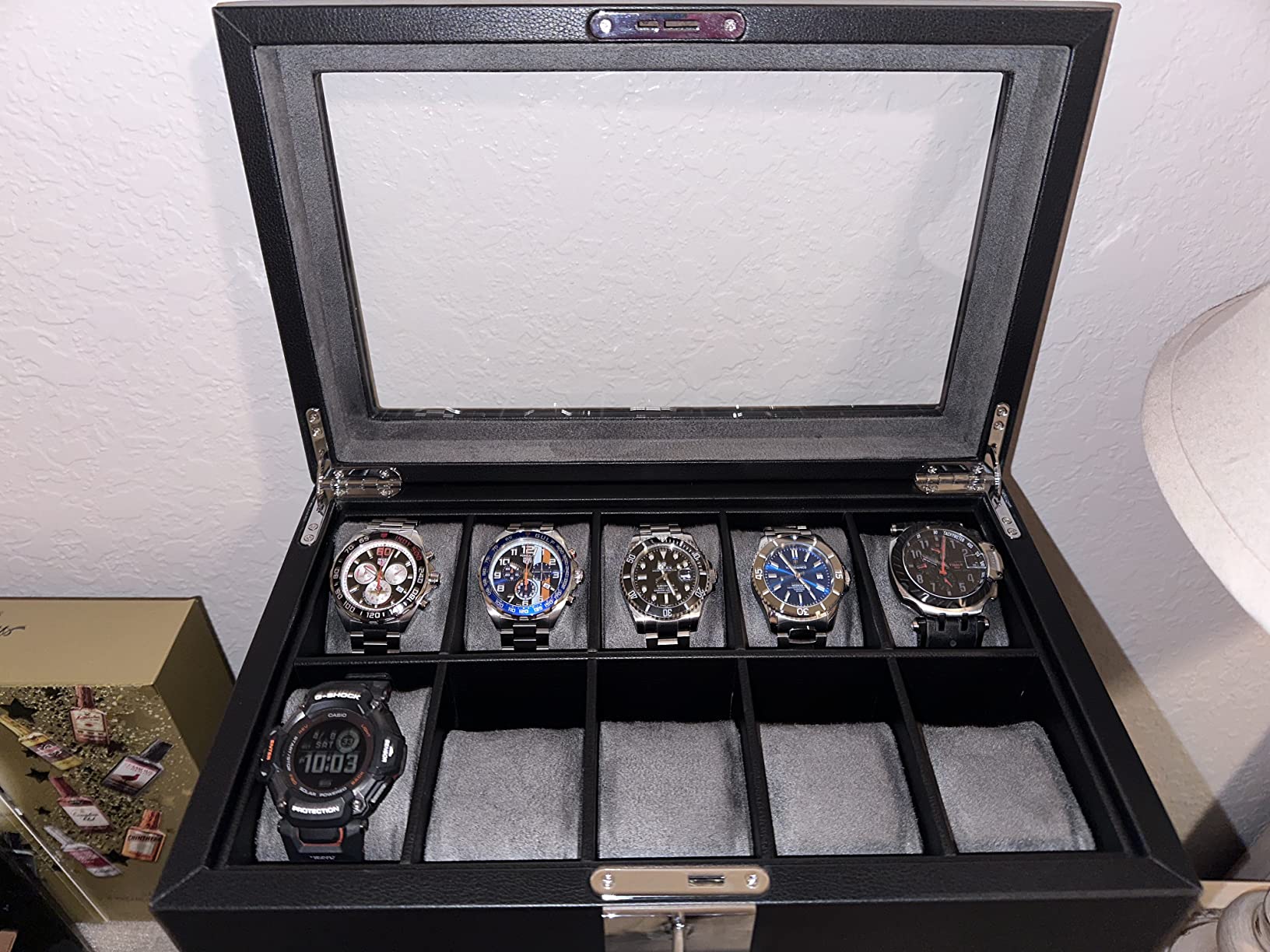 ROTHWELL 10-Slot Watch Box in Leather with Valet Drawer, Luxury Watch Case Display Organizer with Microsuede Liner customer photo 2