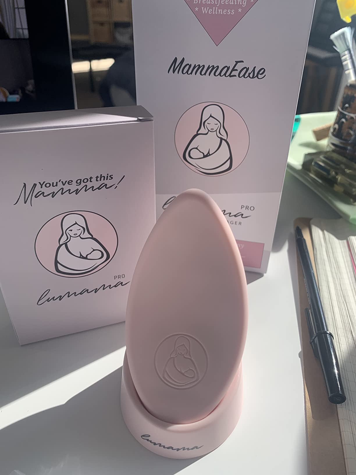 LUMAMA MammaEase Pro Lactation Massager – Premium Silicone Breast Massager Breastfeeding with 2 Heat Levels – Small Vibrating Massager with Clogged Ducts Tip, Charging Base - Pink customer photo 1