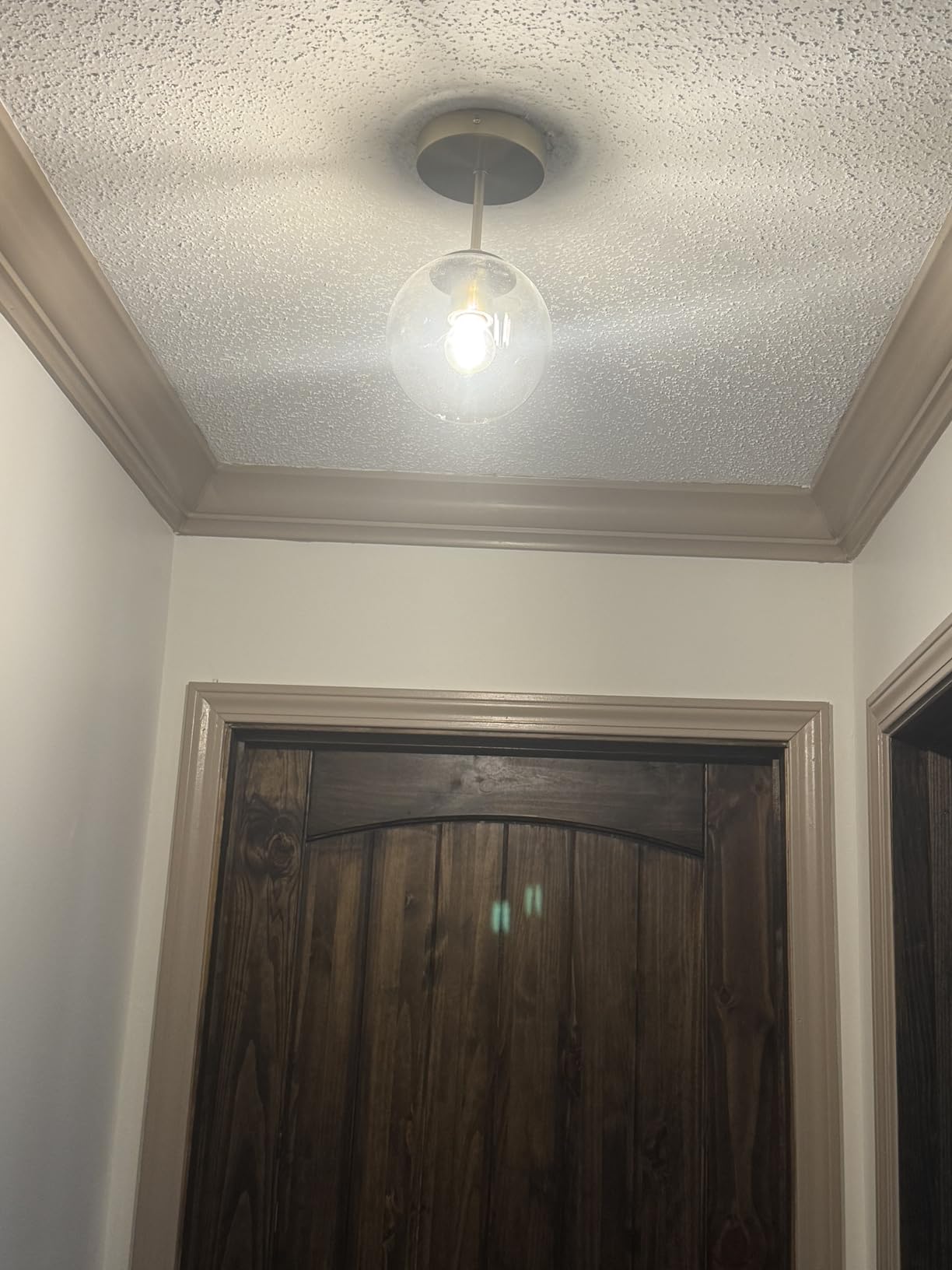 Mid Century Modern Globe Semi Flush Mount Ceiling Light Fixture Frosted Glass with Gold Brass Finish, 1-Light Sphere Glass Pendant Lights for Aisle Porch Stairway Closet Kitchen Laundry Room (Bulb Incl) customer photo 1