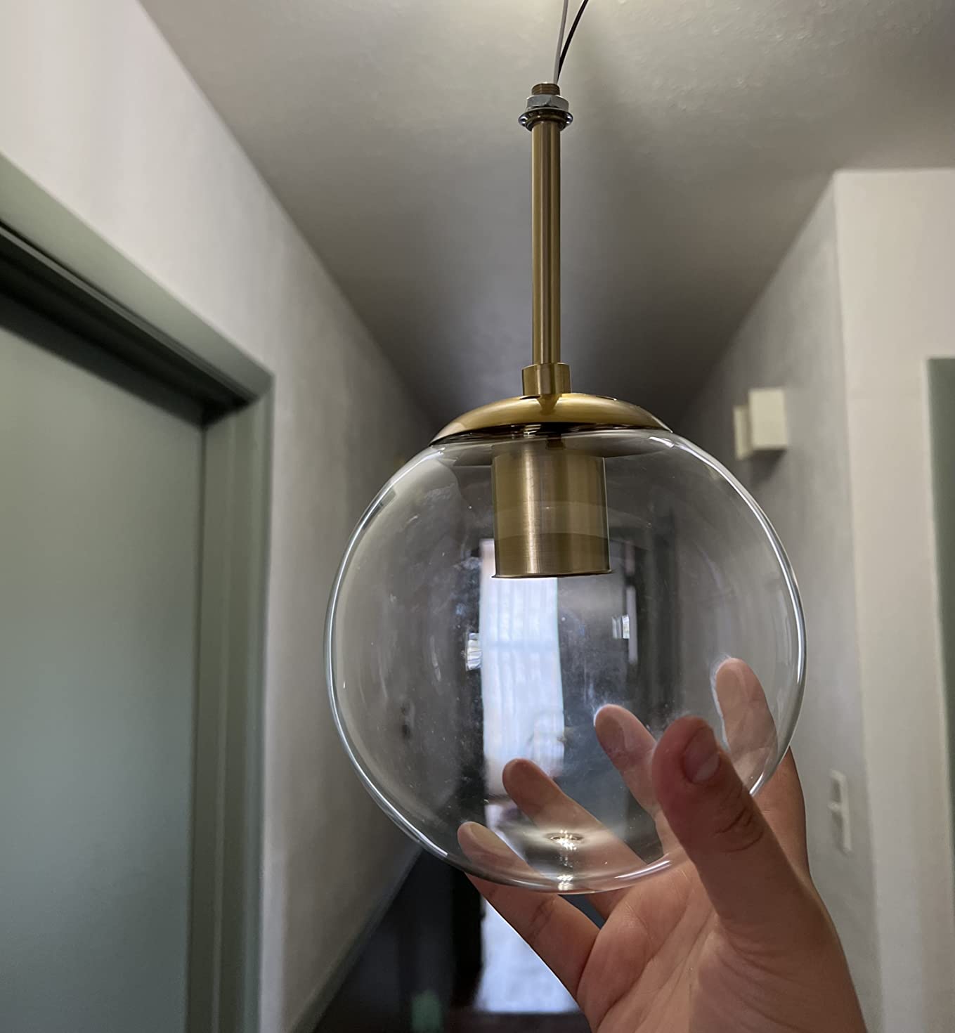 Mid Century Modern Globe Semi Flush Mount Ceiling Light Fixture Frosted Glass with Gold Brass Finish, 1-Light Sphere Glass Pendant Lights for Aisle Porch Stairway Closet Kitchen Laundry Room (Bulb Incl) customer photo 2