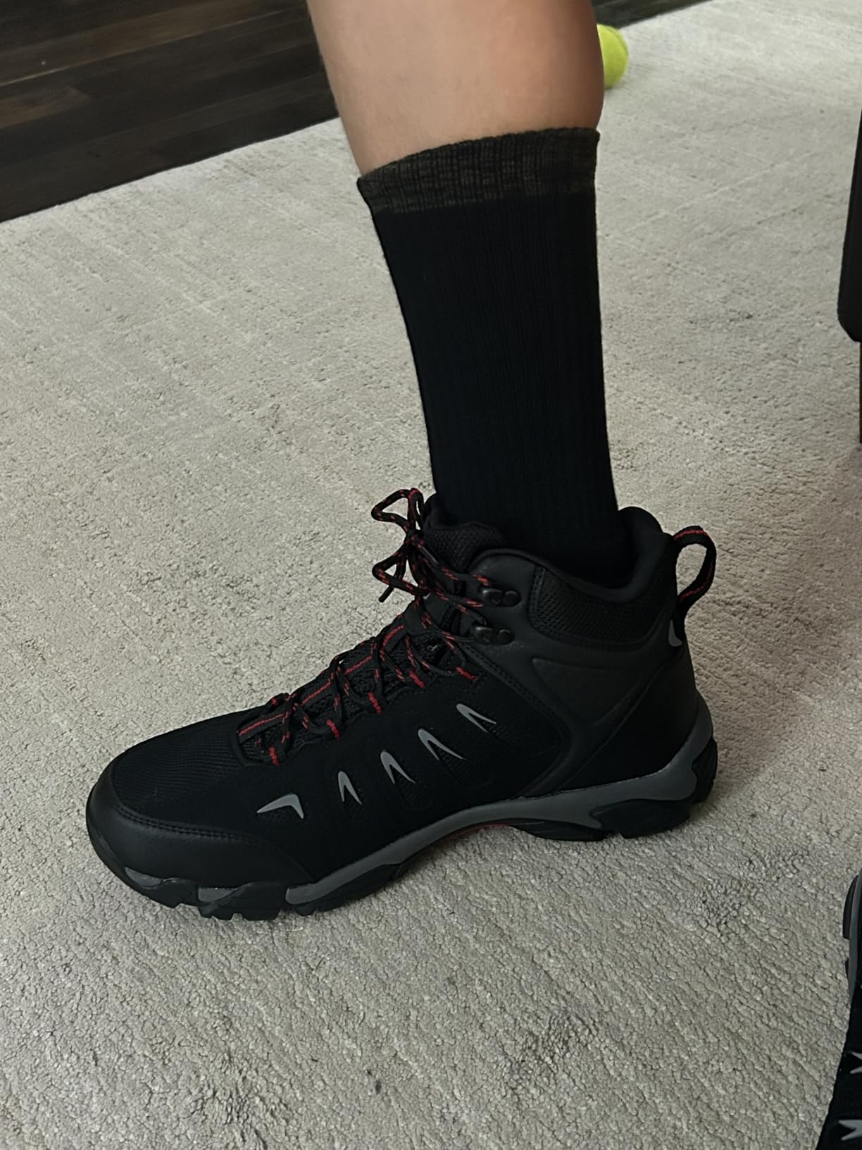 SHULOOK Men's Waterproof Hiking Boots Non-Slip Lightweight Mid Top Ankle Boot Breathable Hiker Trekking Shoes customer photo 1
