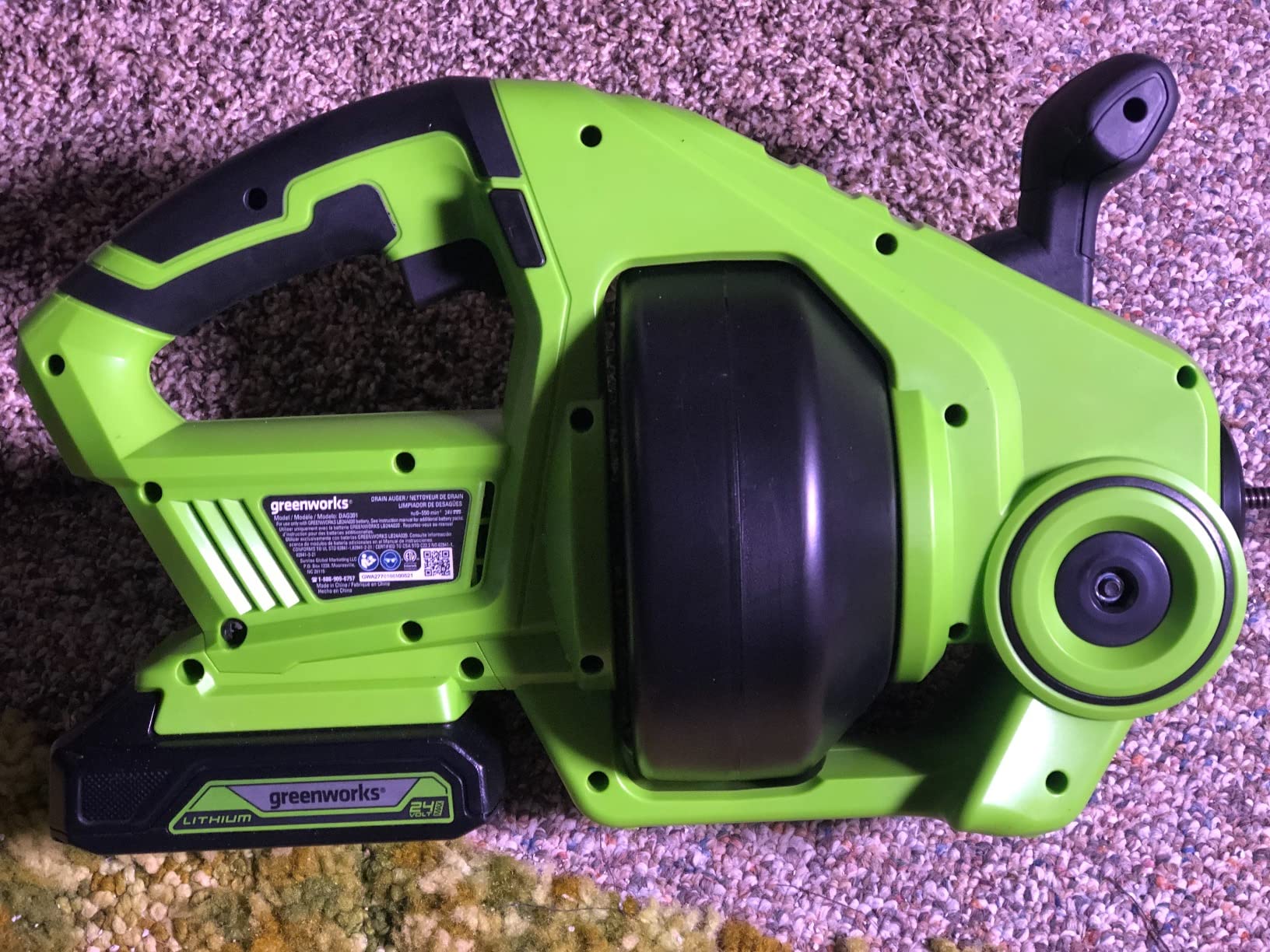 Greenworks 24V Cordless Plumbing Drain Auger / Snake (23-FT / 560 RPM) For Unclogging Sinks, Shower Drains, Toilets, and More! (3/4