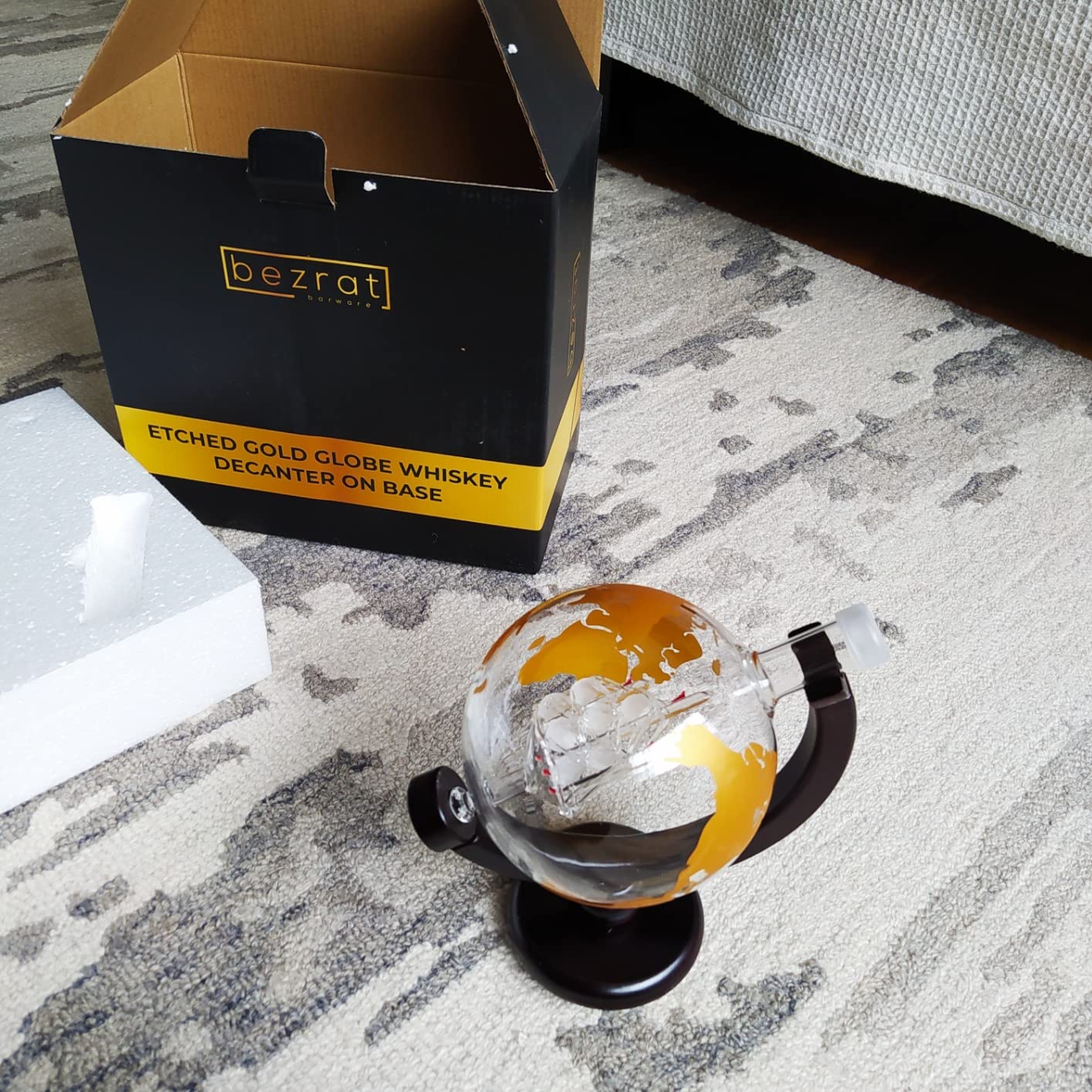 Whiskey Decanter Globe Gift Set - Rich Base Tray - Gold Whiskey Dispenser Airtight Stopper for Wine, Bourbon, Brandy, Juice, Water - Decanter Sets For Men Christmas Gifts for Dad Boyfriend Husband Him customer photo 2