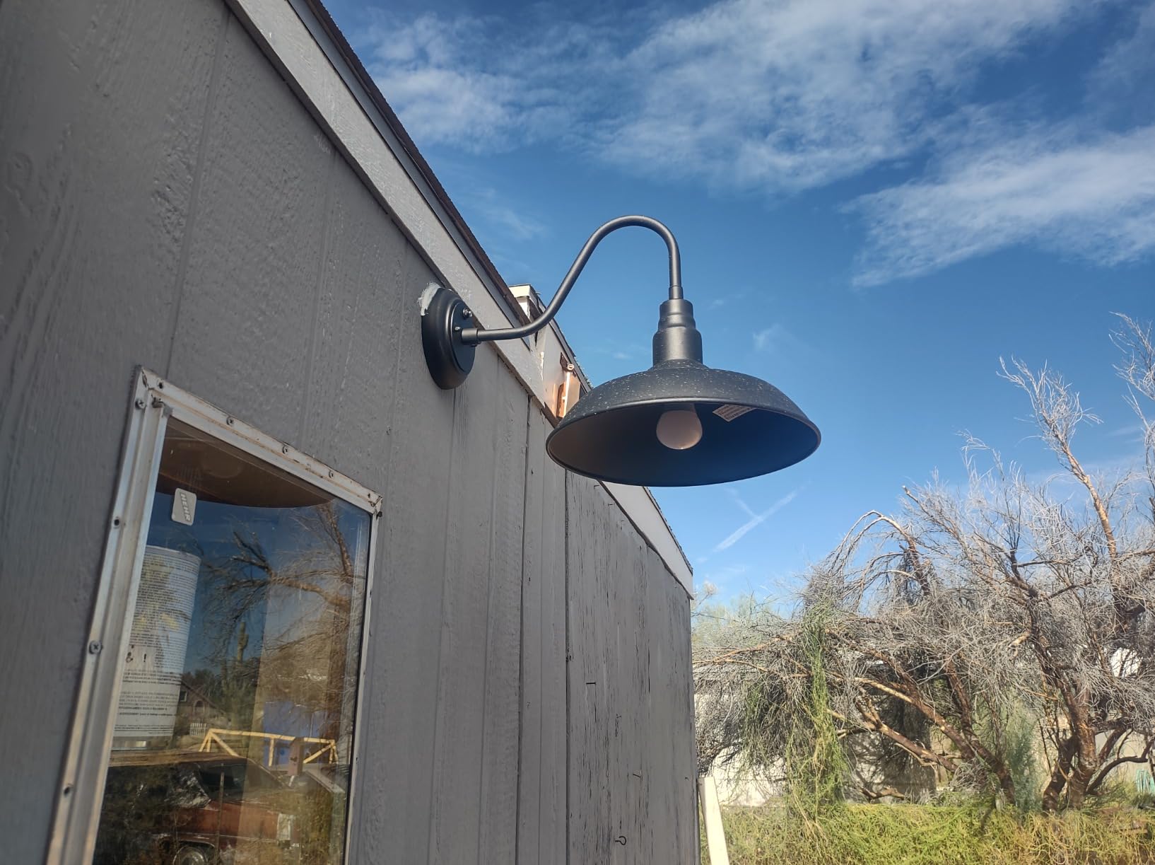 14in Large Dome Gooseneck Barn Light Outdoor, Dusk to Dawn Outdoor Barn Lights, Matte Black Farmhouse Exterior Light Fixture, Goose Neck Wall Sconce for Porch, Garage, Patio customer photo 2