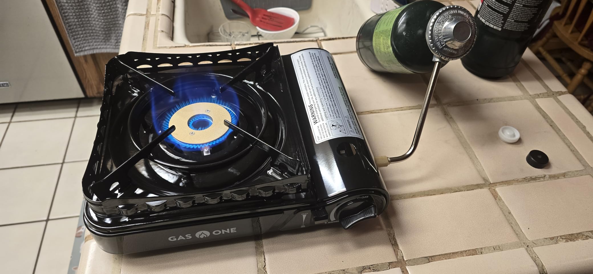 GasOne 15,000 BTU Propane or Butane Stove Dual Fuel Stove Portable Camping Stove - Patented - with Carrying Case Great for Emergency Preparedness Kit customer photo 1