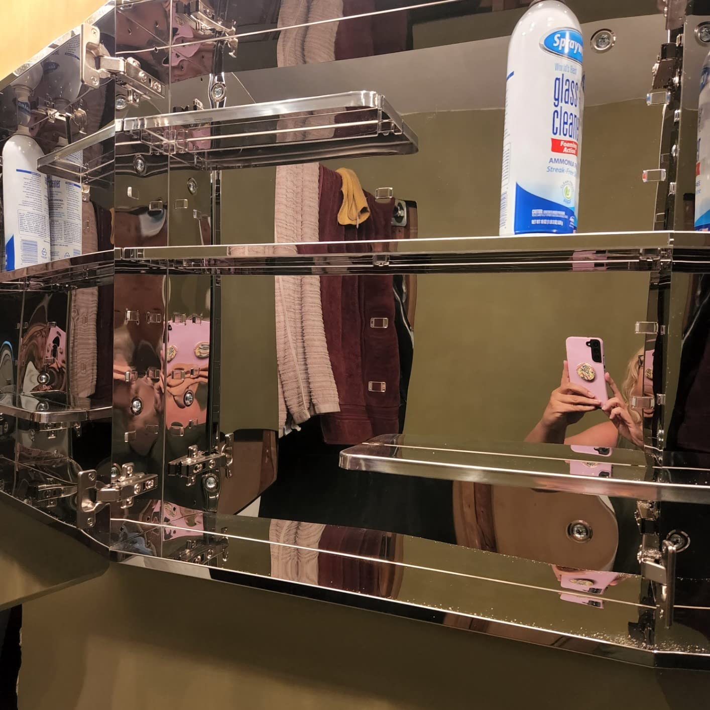Fundin Stainless Steel Medicine Cabinet, Bathroom Mirror Cabinet, Surface Mount and Recess Mount, 23.6 x 25.6 inch, with Unique Half-Shelves for Greater Storage adjustability customer photo 2