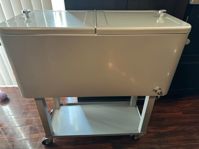 80 Qt Rolling Ice Chest Cooler Cart, Stand Up Cooler Trolley | Patio Beverage Cooler Trolley with Wheels,Outdoor Drink Bar Stand for Backyard Party, Includes Serving Tray, Ice Scoop customer photo 1
