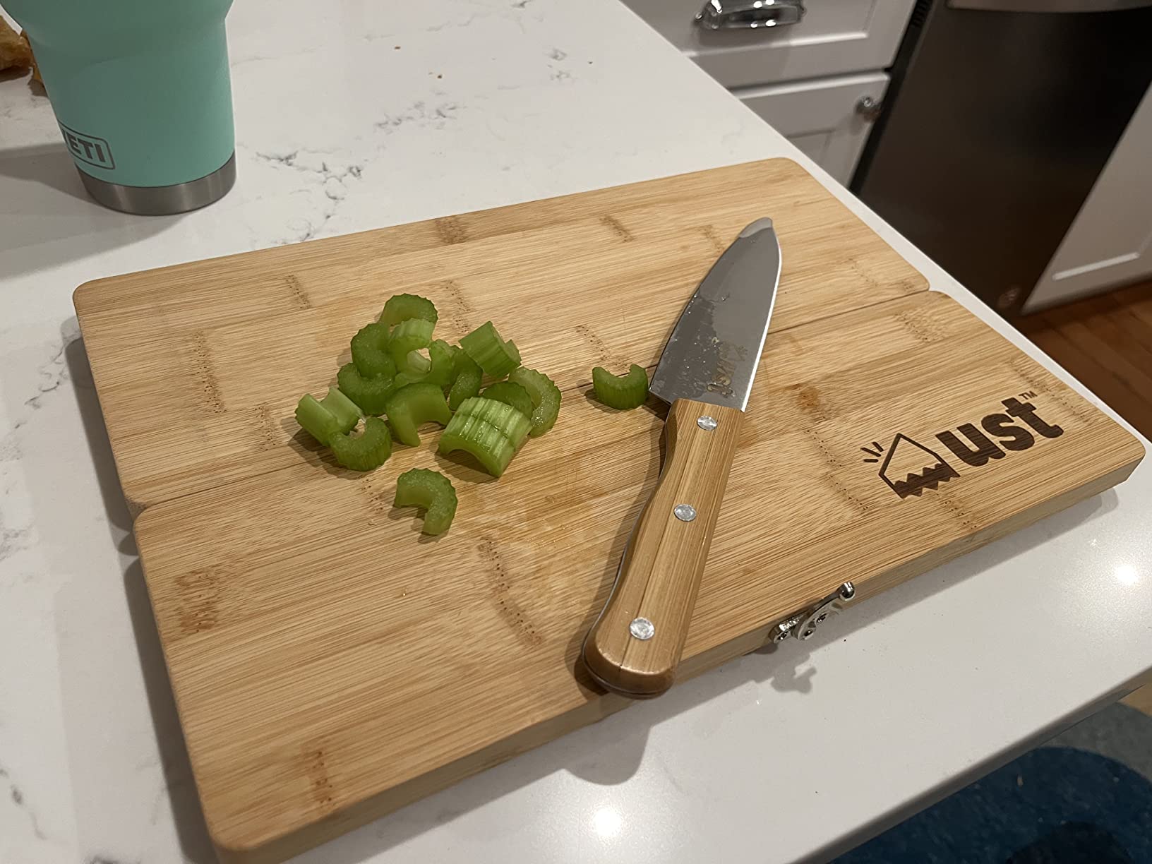 ustPack Along Cutting Board with Knife Made of Bamboo for Portable Food Preparation with Moisture Resistant and eco Friendly Design for Camping and Everyday use customer photo 2