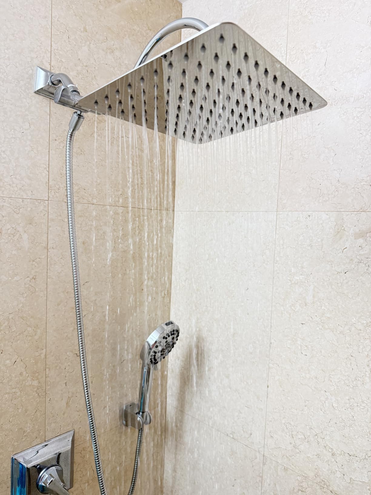 Hibbent All Metal cUPC Certified High Pressure Rainfall 10'' Shower Head | Bathroom Dual Shower Heads with Handheld 10 Sprays Combo, 12'' Adjustable Extension Arm, 71'' Hose, Shower Holder, Chrome customer photo 2