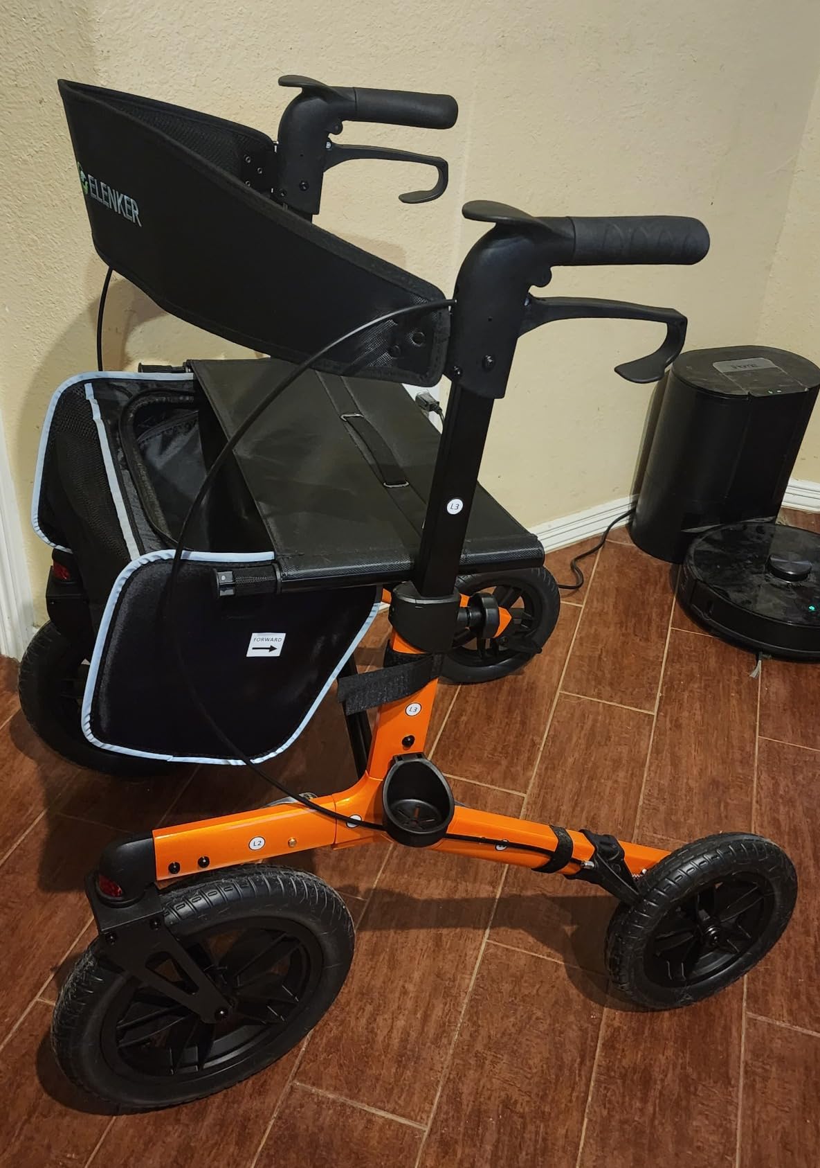ELENKER All-Terrain Rollator Walker with Non-Pneumatic Tire 12” Front Wheels, Compact Folding Design for Seniors, Blue customer photo 2