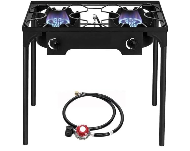 Bonnlo 2 Burner Outdoor Portable Propane Stove Gas Cooker, Heavy Duty Iron Cast Patio Burner with Detachable Stand Legs for Camp Cooking (2-Burner 150,000-BTU) customer photo 2