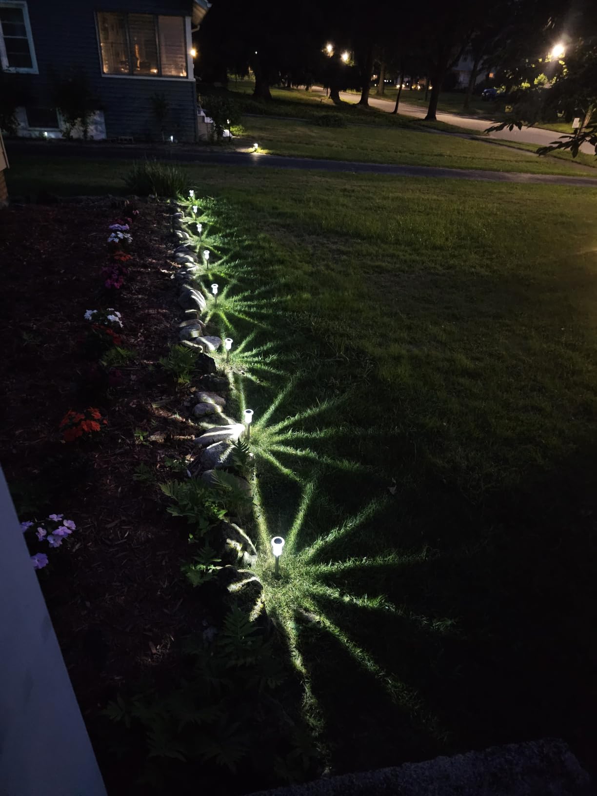 DenicMic Solar Lights Outdoor Waterproof 10 Pack Pathway Lights Cool White | Stake Lights for Yard Garden Driveway Walkway Outside Landscape Path Lights, Auto On/Off 6000K LED, Stainless Steel Pole customer photo 2