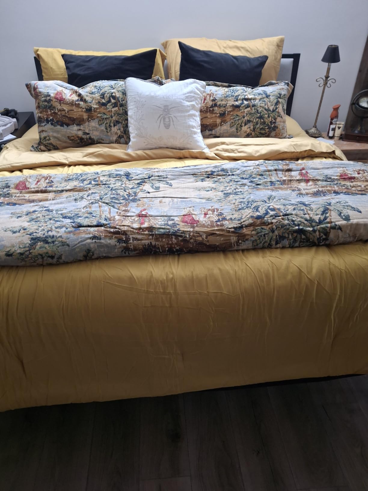 HiEnd Accents Dalia 3 Piece King Light Blue Floral Bedding Comforter Set | Flower Print, Linen Blend Bedding Set, Classic Chic Casual Coastal Bed Set, Victorian Style Comforter with Pillow Shams customer photo 1
