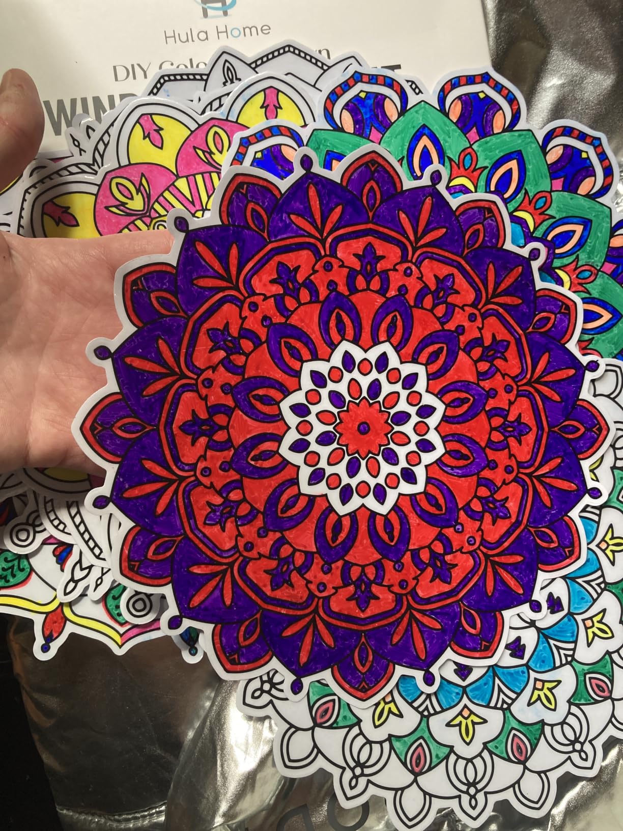Hula Home Stained Glass Mandala Art Kit - DIY Window Clings with Markers, 10 Suncatchers - Perfect Hobby for Adults, Kids, Teens & Seniors - Ideal Gift for Beginners, Women & Elderly customer photo 2