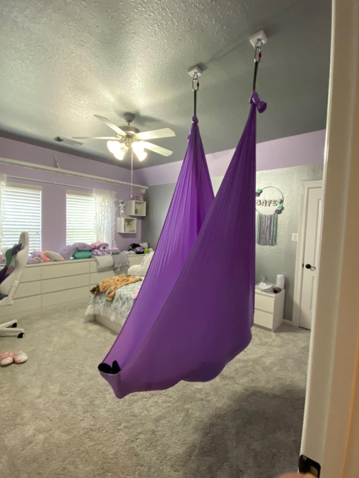 Aerial Yoga Hammock Swing, 4.5 Yards, Aerial Silks with Hardware | Knitted fabric with extension straps and a pose guide for aerial yoga, home gym and studio practice, suitable for all levels customer photo 2