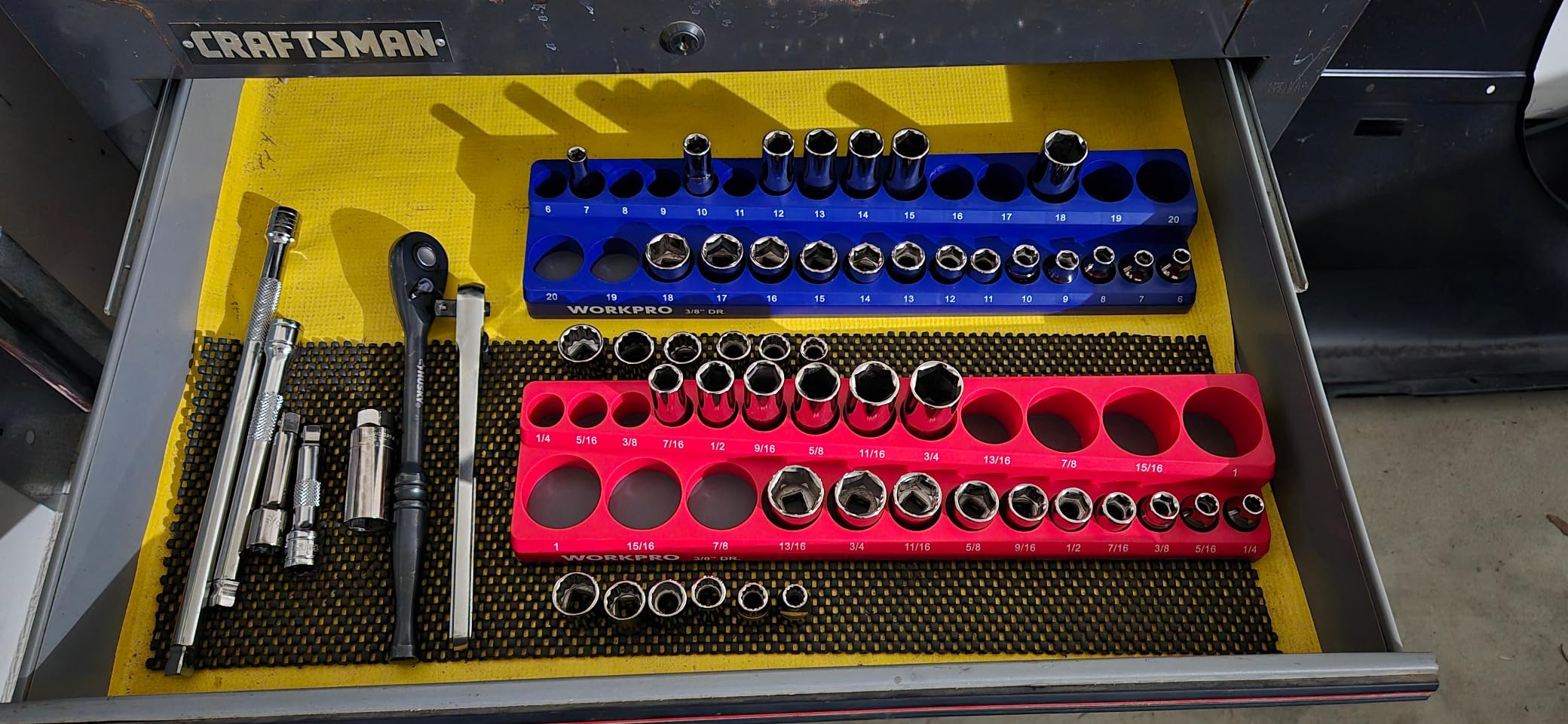 WORKPRO Magnetic Socket Organizer Set, 6-Piece Metric SAE Socket Holder Set customer photo 1
