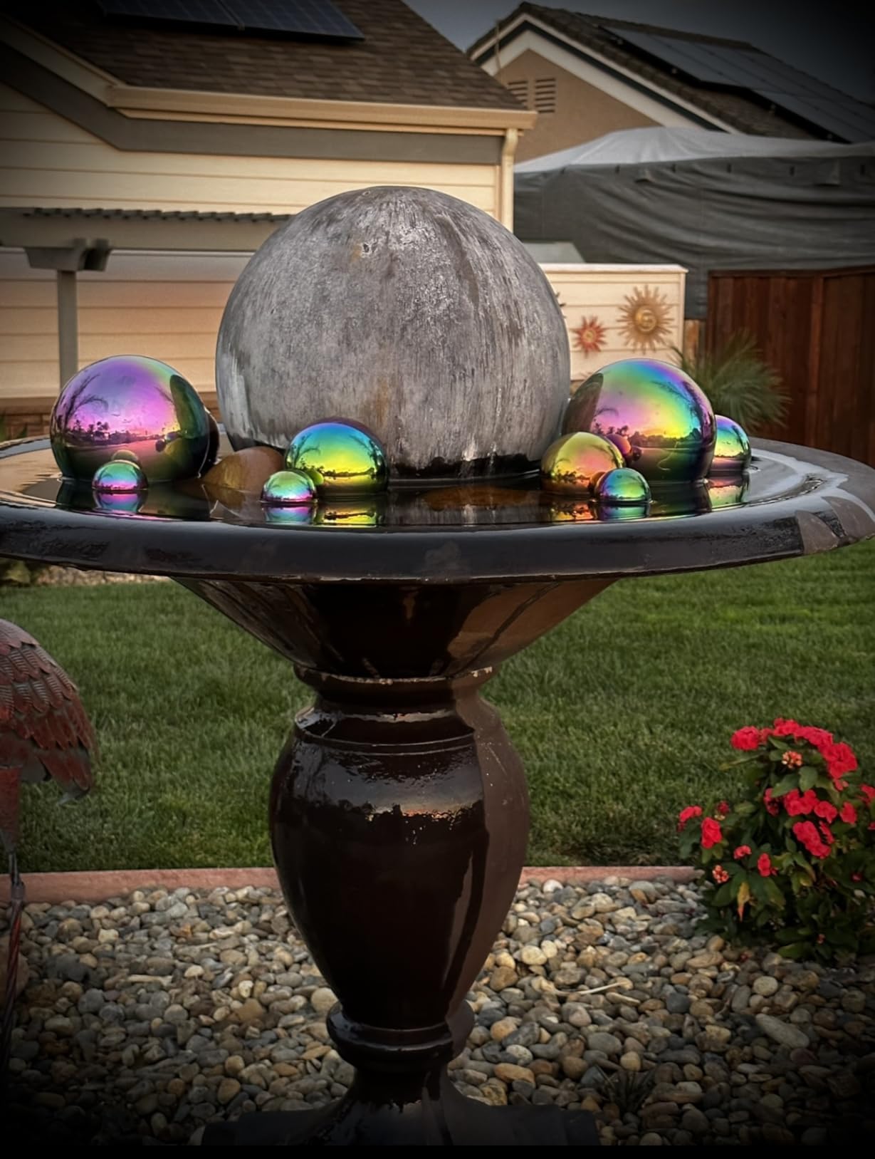Rainbow Gazing Globe Mirror Ball in Stainless Steel, Shiny Hollow Sphere Sparkling Housewarming Outdoor Ornament (8 Inch) customer photo 1