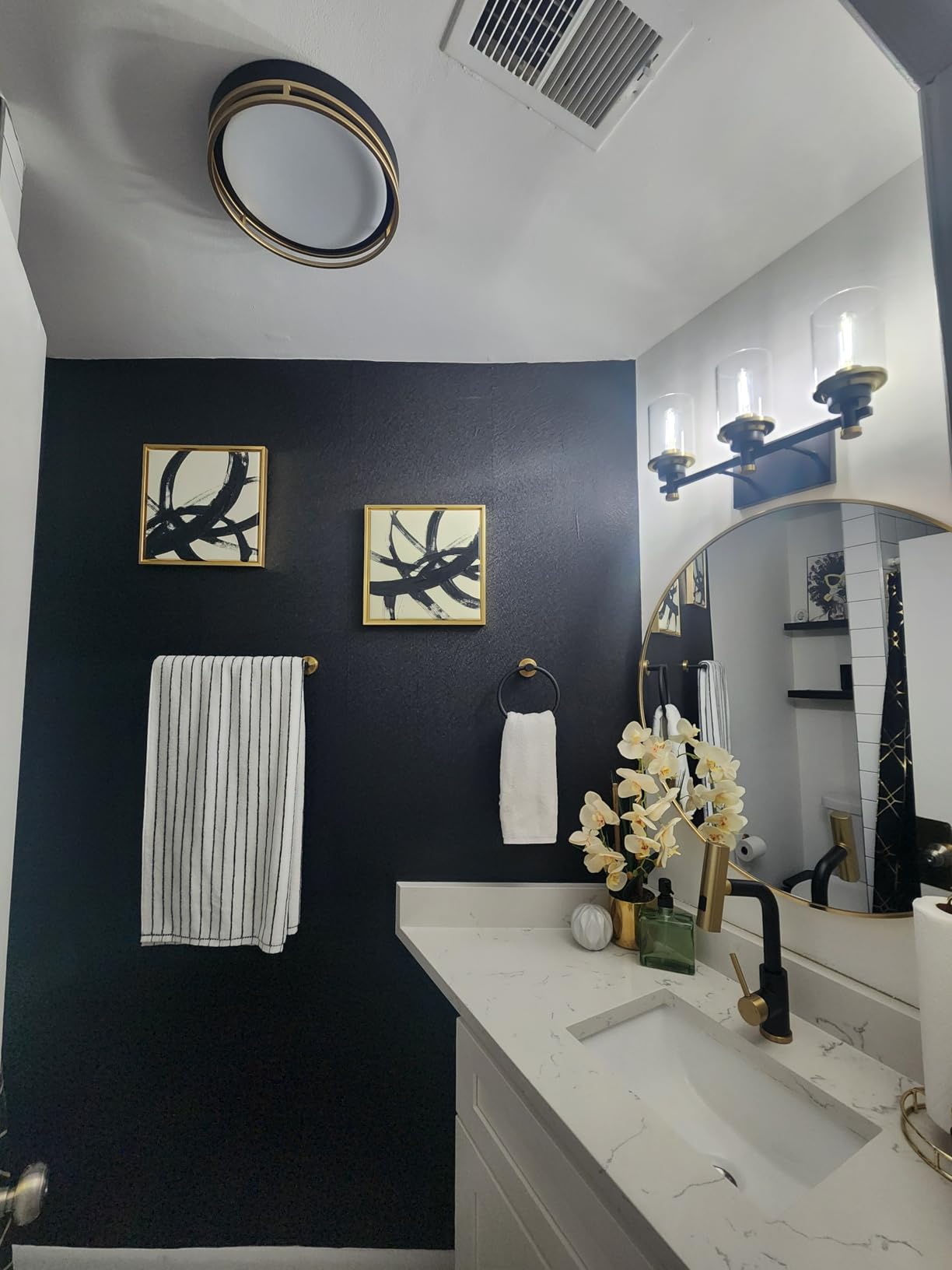 12.5 Inch LED Flush Mount Ceiling Light Fixture, 26W, Super Bright 1700 Lumens, 3 Color 3000K/4000K/5000K, Dimmable Ceiling Lamp for Bedroom Hallway Bathroom Kitchen Laundry (Black Gold) customer photo 2