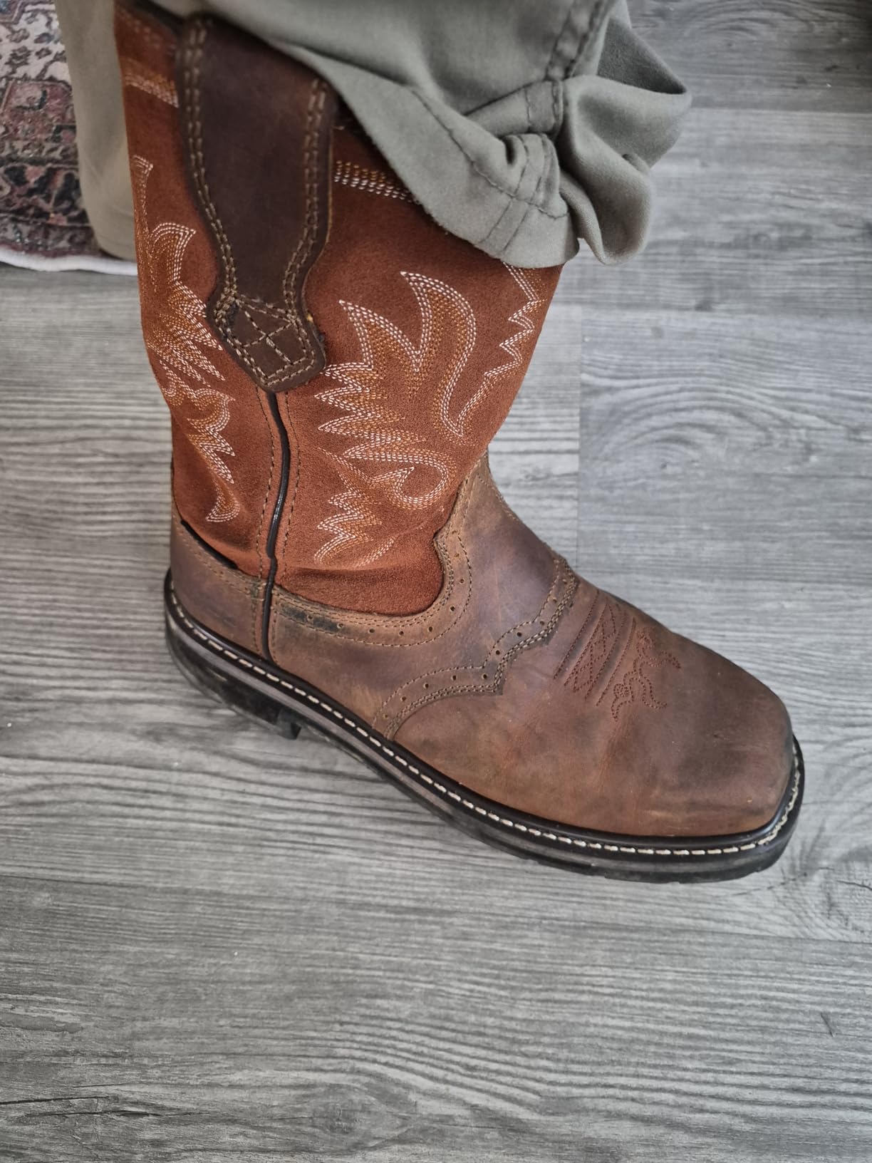 HISEA NINGO Steel Toe Work Boots for Men Square Toe Cowboy Boots Soft Toe customer photo 1