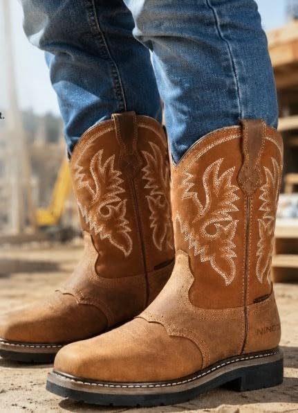HISEA NINGO Steel Toe Work Boots for Men Square Toe Cowboy Boots Soft Toe customer photo 2