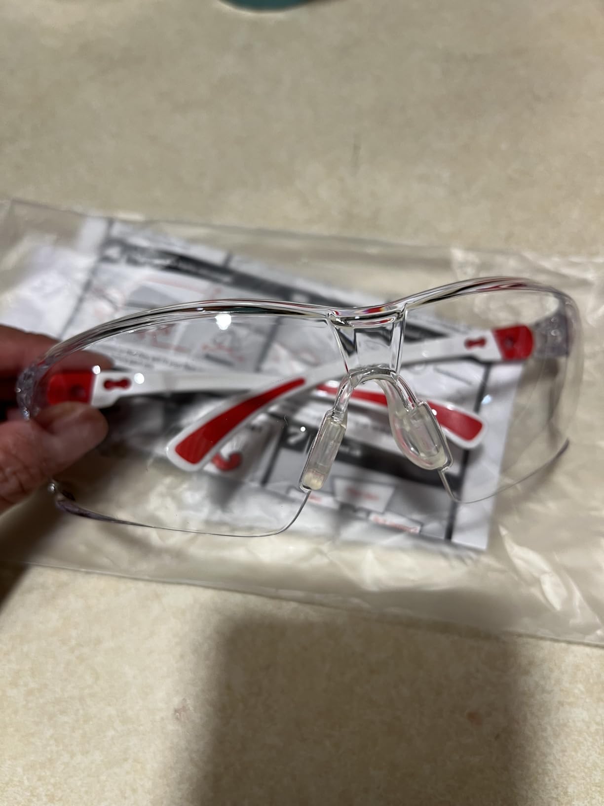 NoCry Safety Glasses with Clear Anti Fog Scratch Resistant Wrap-Around Lenses and No-Slip Grips, UV Protection. Adjustable, White & Red Frames (10 pack) customer photo 2