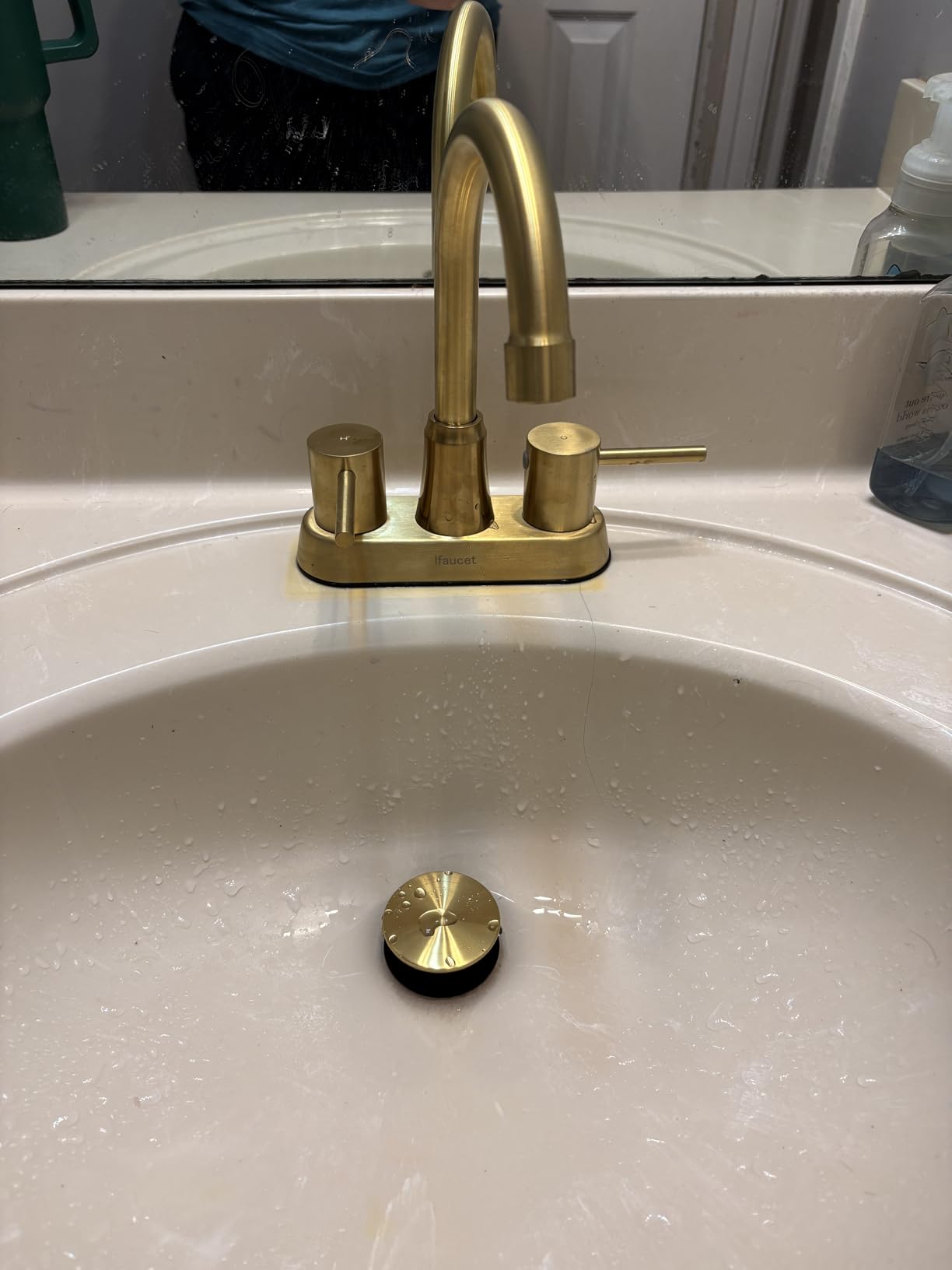 Bathroom Faucets, Bathroom Faucet 3 Hole, Bathroom Sink Faucet, Faucet for Sink 4 Inch 2 Handle Centerset, Lead-Free, with Copper Pop Up Drain (Brushed Nickel) customer photo 1