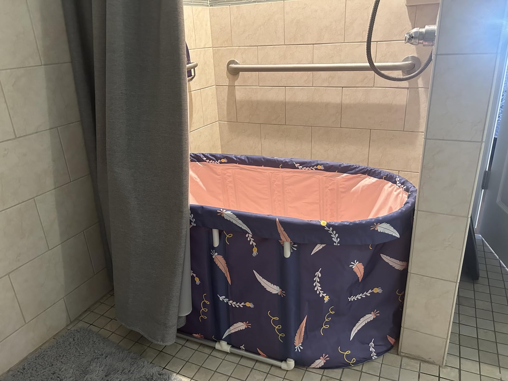 Portable Bathtub, Foldable Freestanding Bathtub, Japanese Soaking Tub, Shower Stall Tub, Bathroom Folding SPA Bath For Adults, 47 Inch, Blue, PVC & Al Alloy customer photo 2