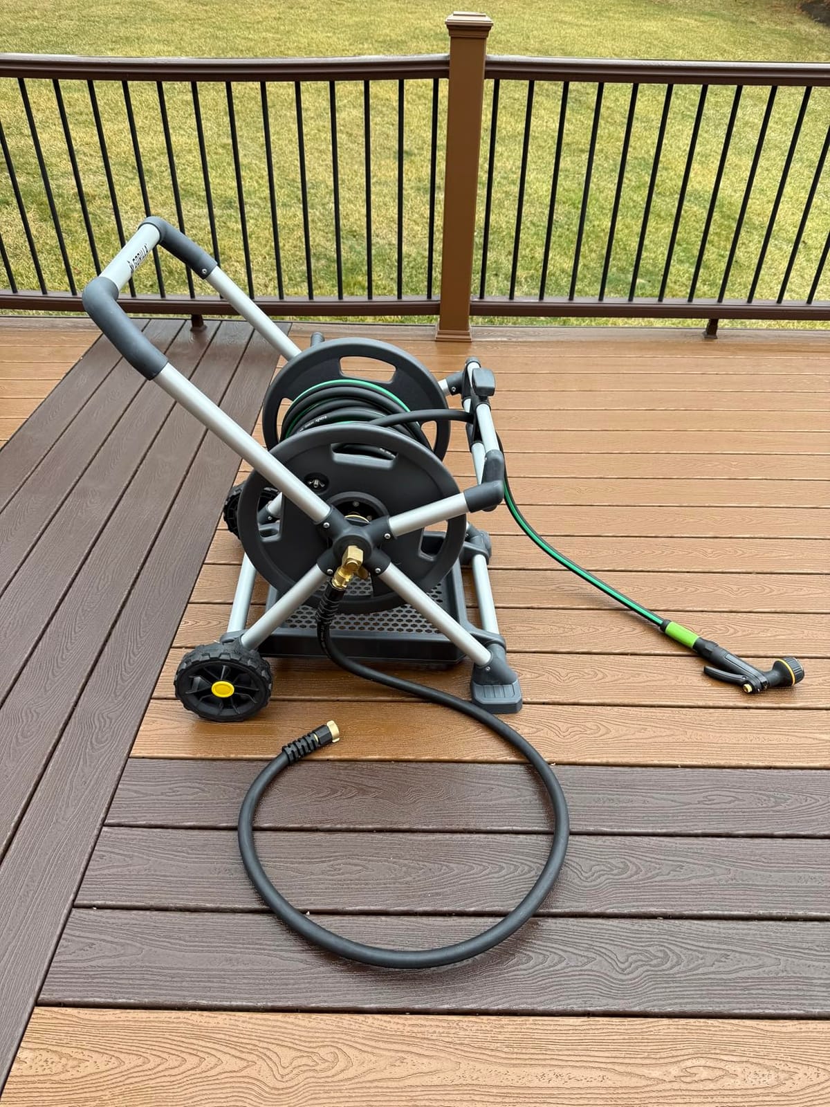 Gorilla GRS-200H Aluminum Garden Hose Reel, 200 Ft, No-Leak Brass Fittings | Rust-proof frame, Smooth winding hose guide, Upright comfort handle, Stable wide base, Durable construction for outdoor use customer photo 1
