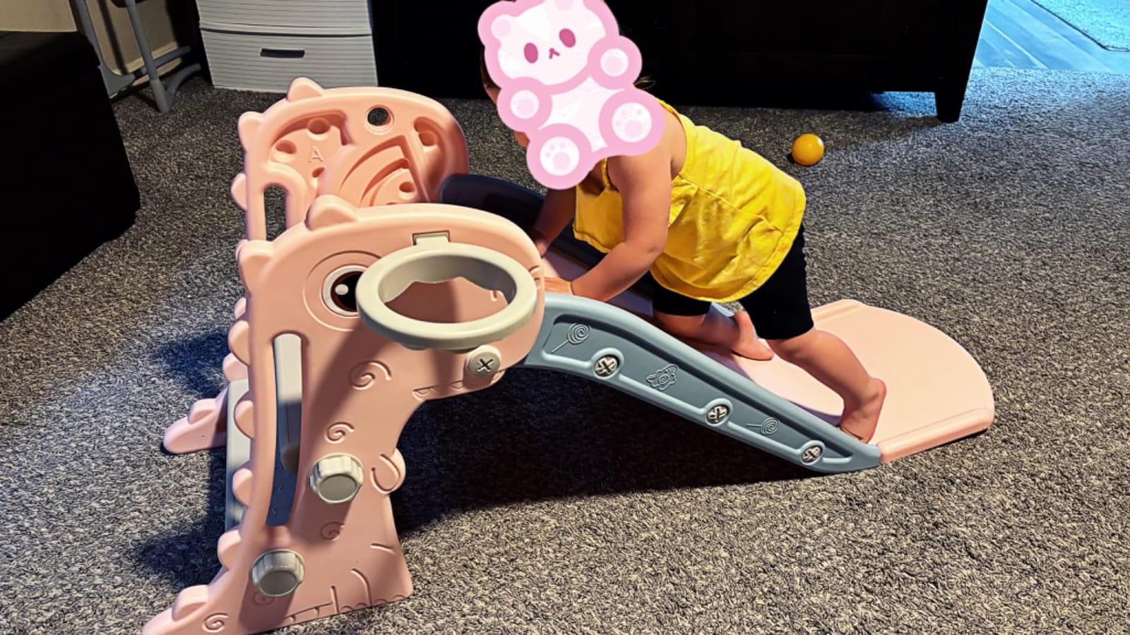 Nyeekoy 3 in 1 Toddler Slide Indoor & Outdoor Playground | Kids Slide Climber Playset with Basketball Hoop, Baby Slide for Toddlers Aged 1-3, Folding Design Freestanding Slide (Pink) customer photo 1
