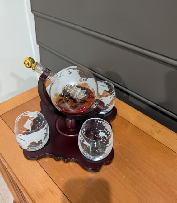 Gifts for Men Dad Husband Fathers Day, Whiskey Globr Decanter Set with 4 Etched Globe Glasses, Unique Anniversary Birthday Gifts for Brother Boyfriend, Cool Bourbon Whikey Gifts customer photo 2