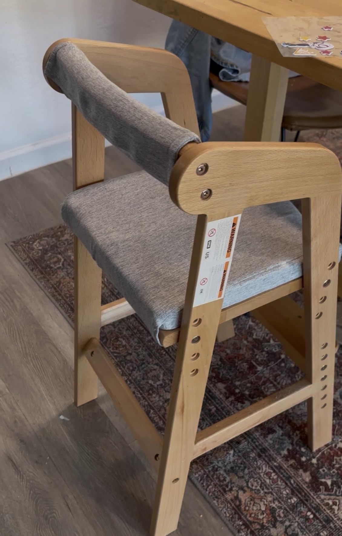 Wooden High Chair for Toddlers, Adjustable Feeding Chair with Removable Cushion for Child, High Chair Grows with Kid for Dining, Studying, Step Tool(Natural Color) customer photo 1