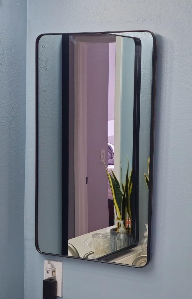 Plastic Black Medicine Cabinet 16x24 Beveled Mirror, Recessed/Surface Mount customer photo 2