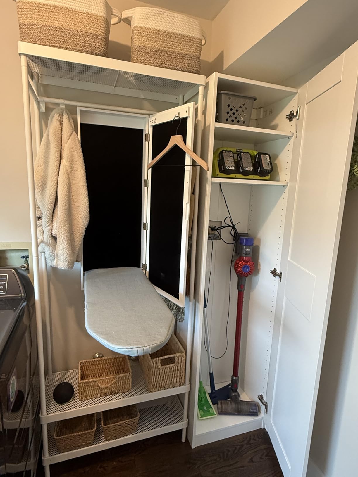 Slim Wall Mounted Ironing Board Cabinet with Mirrored Door, White customer photo 1