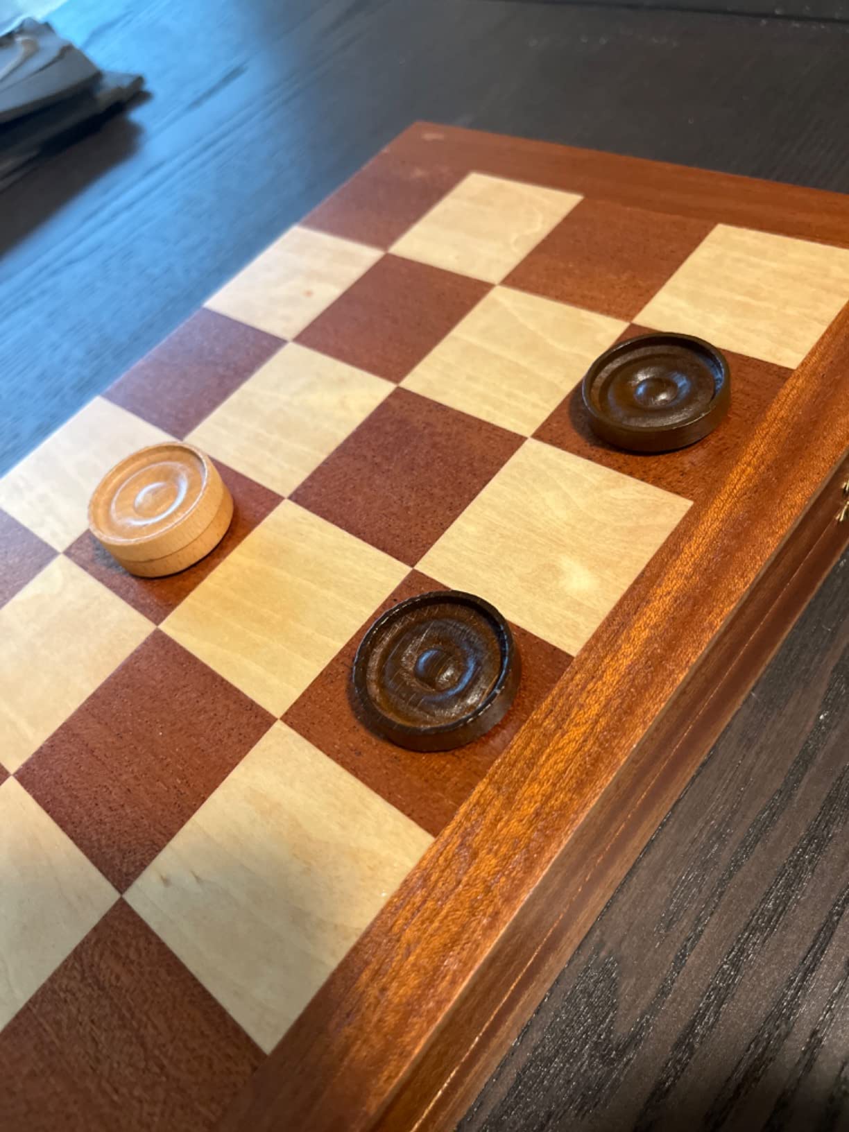 VAMSLOVE 14inch Checkers Folding Wooden Game Set, 8x8 Classic Checkerboard International Checkers Draughts Board 64 Square with Pieces Storage Slots (Instructions Included) customer photo 1