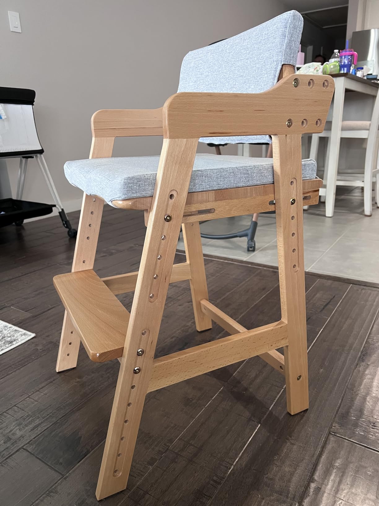 Ezebaby Wooden High Chair for Toddlers to Teens Adjustable Kids Learning Chair with Steps, Child Seats with Removable Cushion (Natural Color) customer photo 1