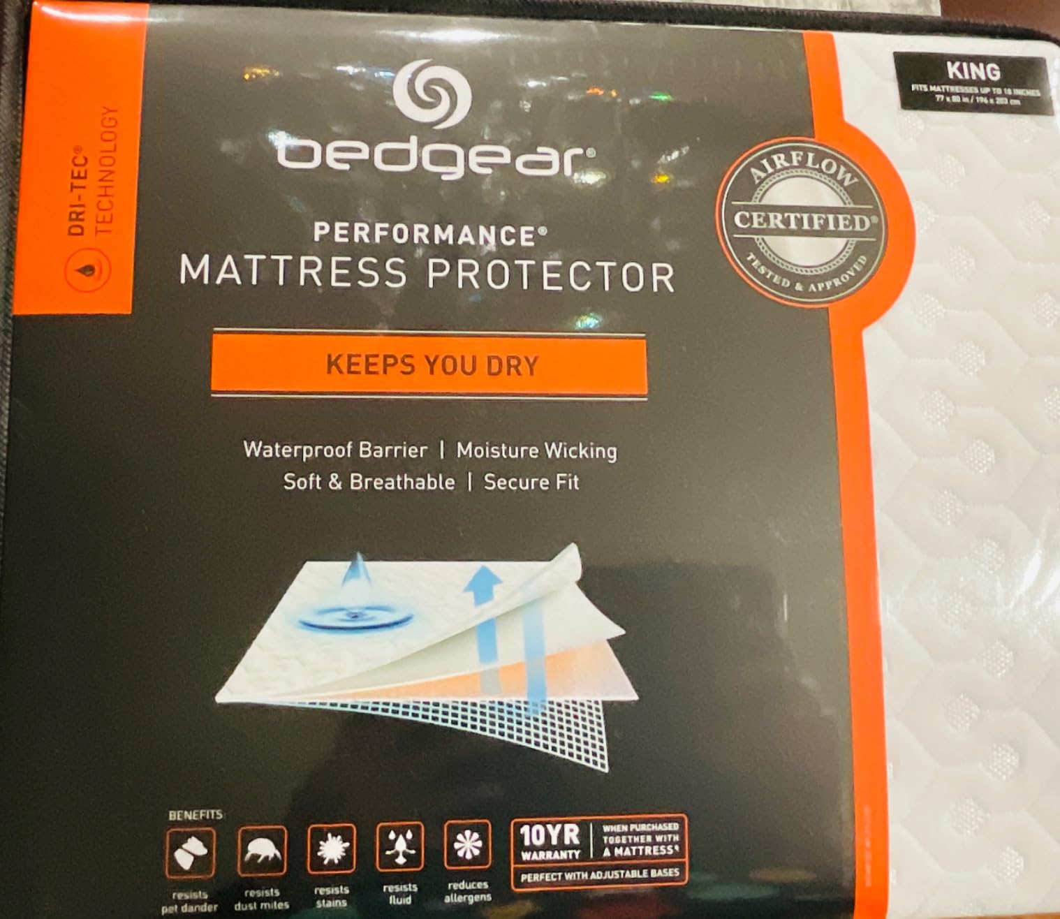 Bedgear Dri-Tec Waterproof Mattress Protector- Cooling Moisture-Wicking Mattress Cover | Breathable Noiseless Mattress Pad with Deep Pocket Fit up to 18