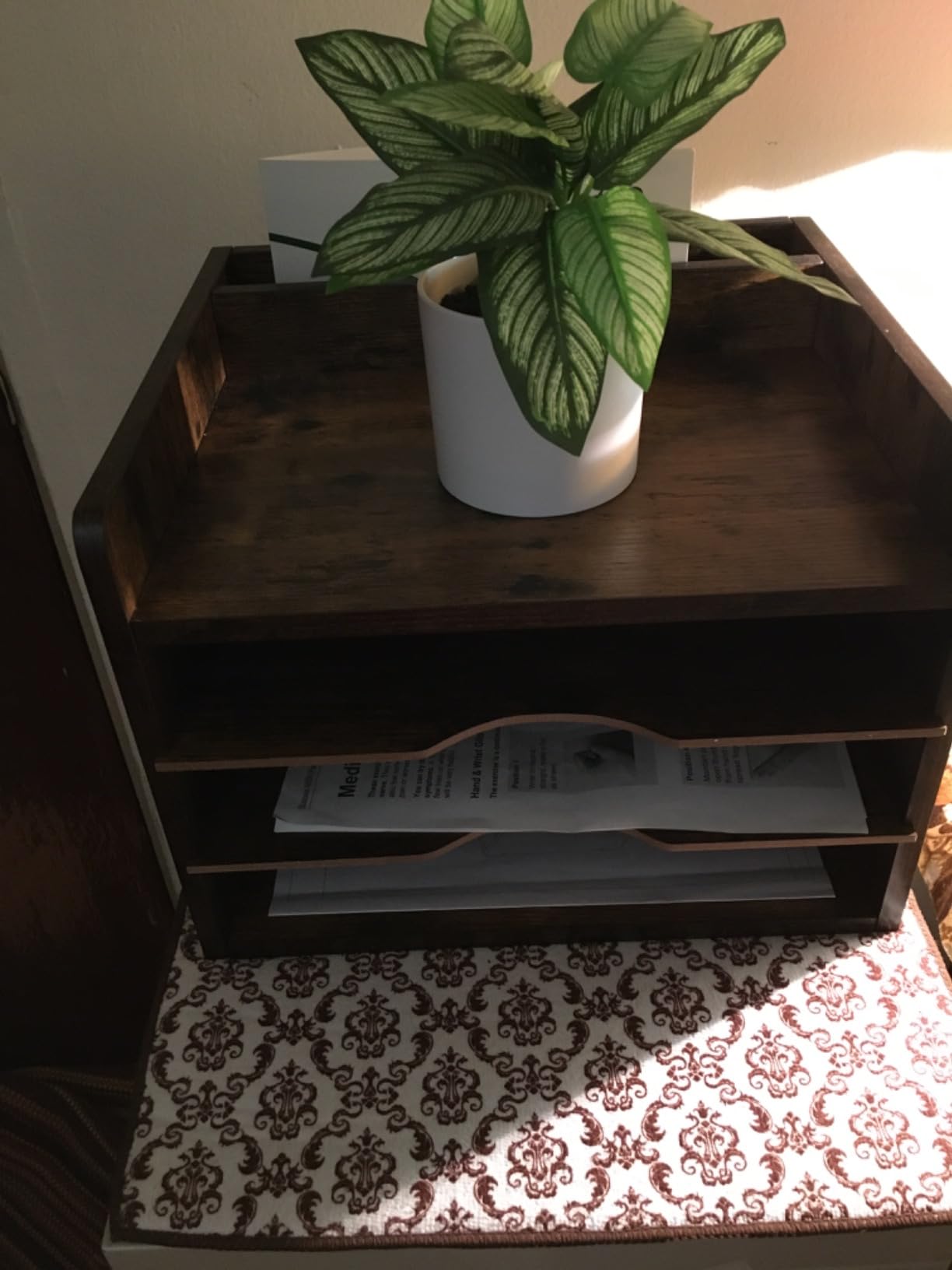 Snughome Vintage Wood File Organizer Desktop, 13.4'' Document Letter Mail Tray Sorter with 3 Adjustable Shelves, Wooden Desktop Paper File Sorter Holder (Rustic Brown, 13.78''L x 11.81''W x 11.02''H) customer photo 1