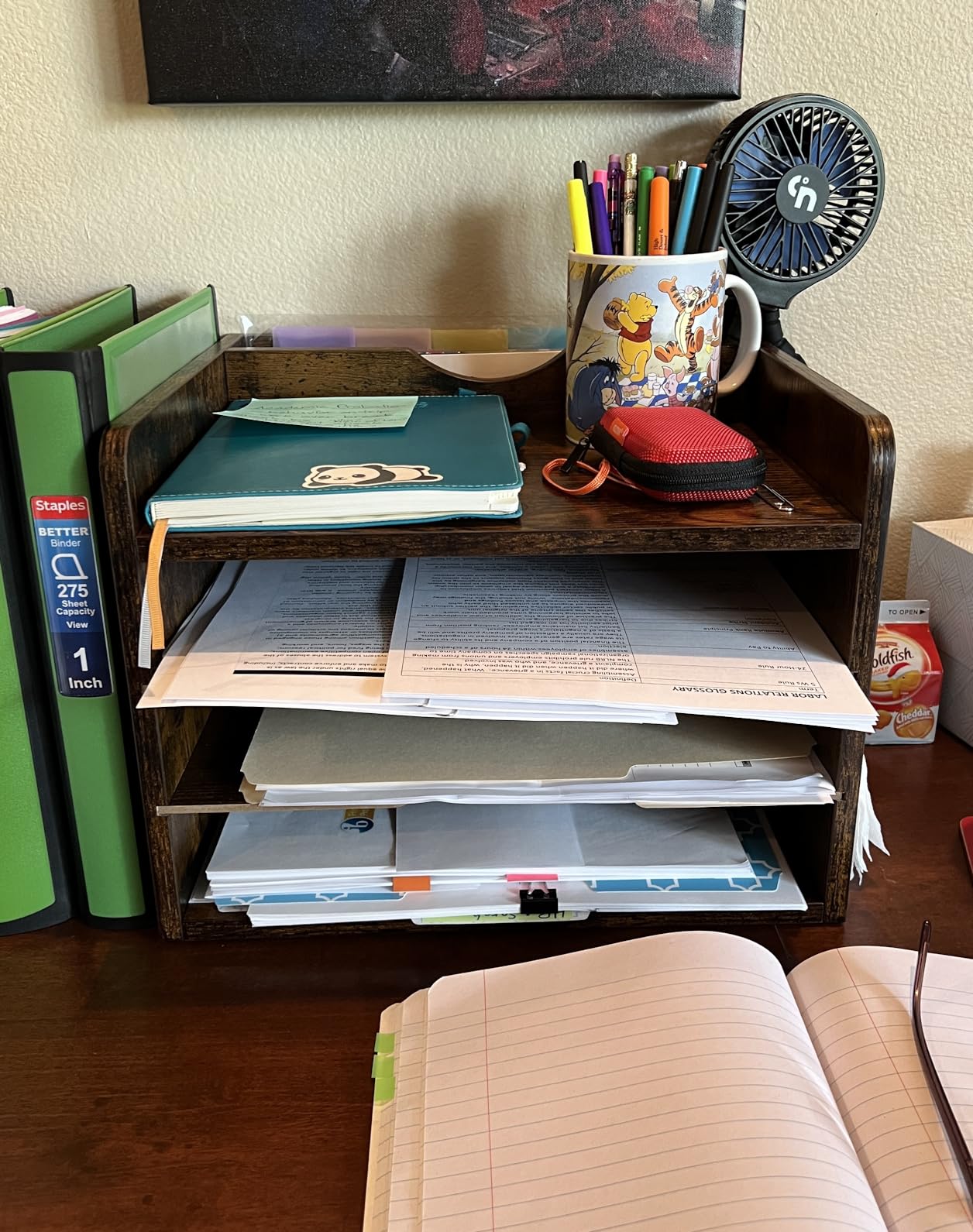 Snughome Vintage Wood File Organizer Desktop, 13.4'' Document Letter Mail Tray Sorter with 3 Adjustable Shelves, Wooden Desktop Paper File Sorter Holder (Rustic Brown, 13.78''L x 11.81''W x 11.02''H) customer photo 2