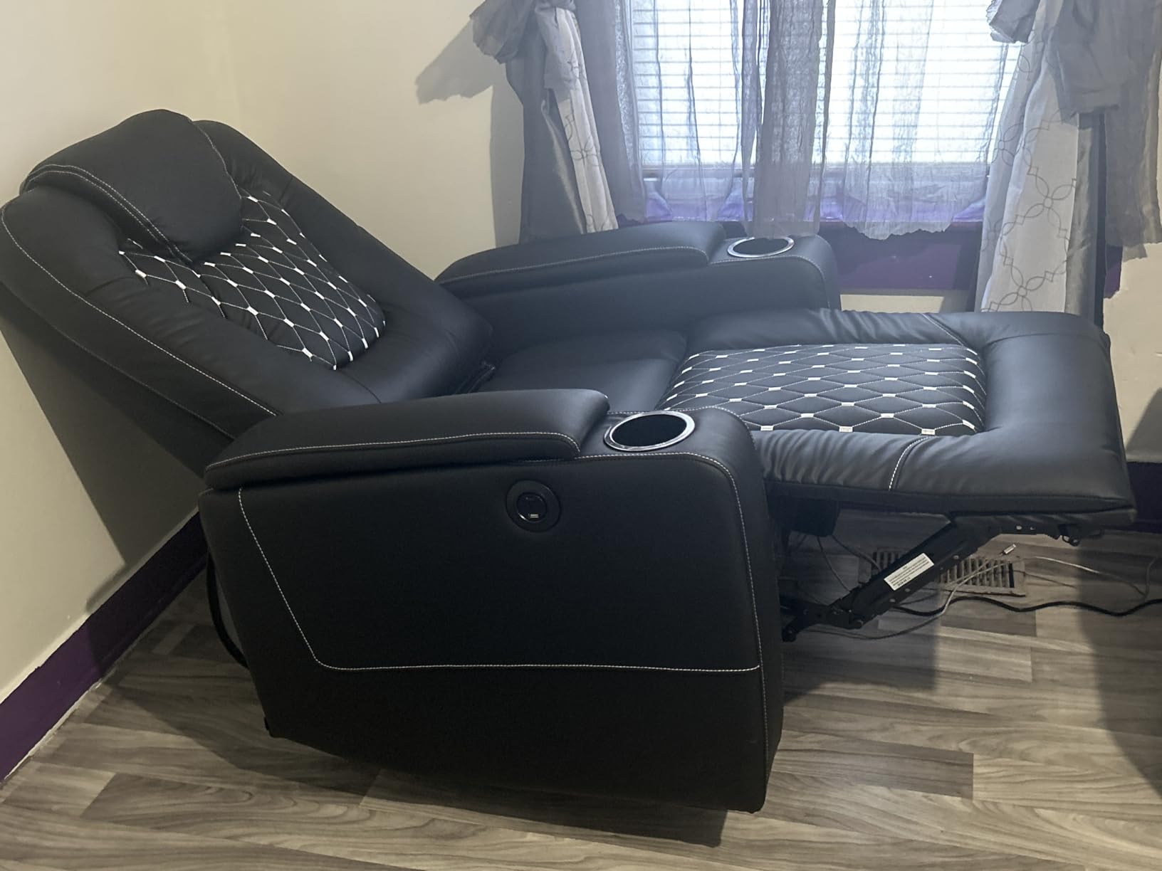 ANJ Power Recliner Chair Set of 3, Electric Soft Faux Leather Reclining Home Faux Theater Seating - USB Ports, Cup Holders, Hidden Arm Storage Movie & Media Room Chairs (Black) customer photo 1
