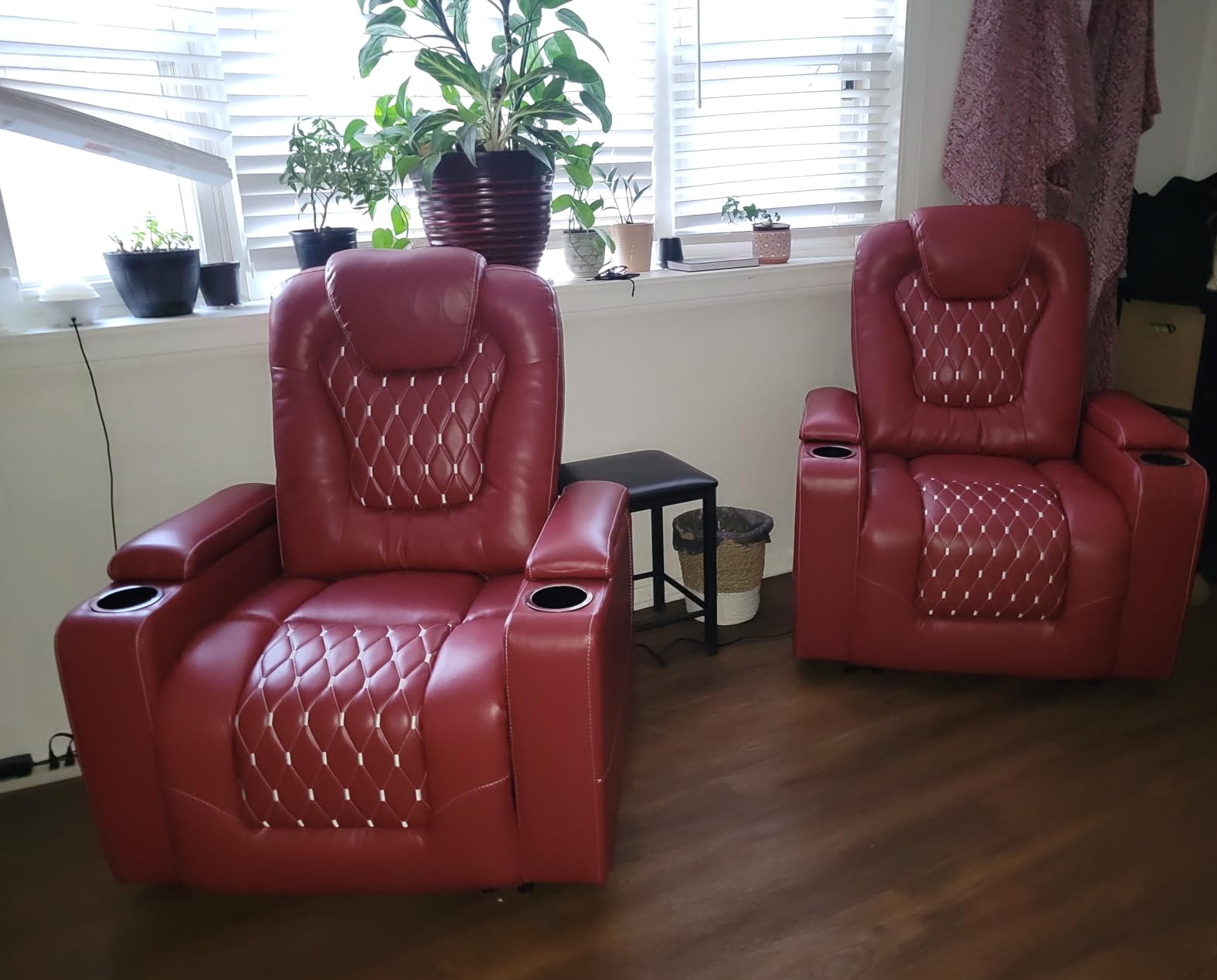ANJ Power Recliner Chair Set of 3, Electric Soft Faux Leather Reclining Home Faux Theater Seating - USB Ports, Cup Holders, Hidden Arm Storage Movie & Media Room Chairs (Black) customer photo 2