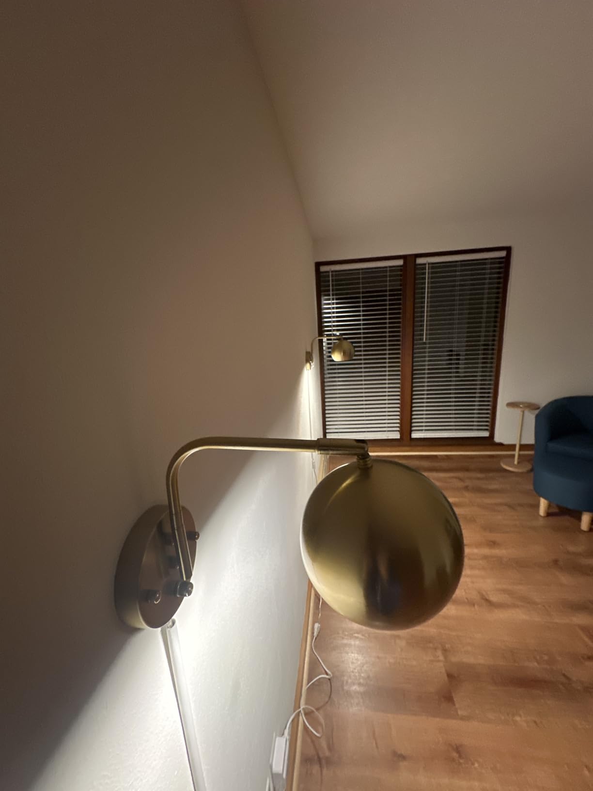 VATONI Wall Sconces Plug in, Dimmable Wall Sconce Swing Arm Wall Lights with Plug in Cord and Dimmer On/Off Knob Switch, Brushed Brass Globe Wall Light for Bedroom Bedside Hallway(2 Bulbs Included) customer photo 2