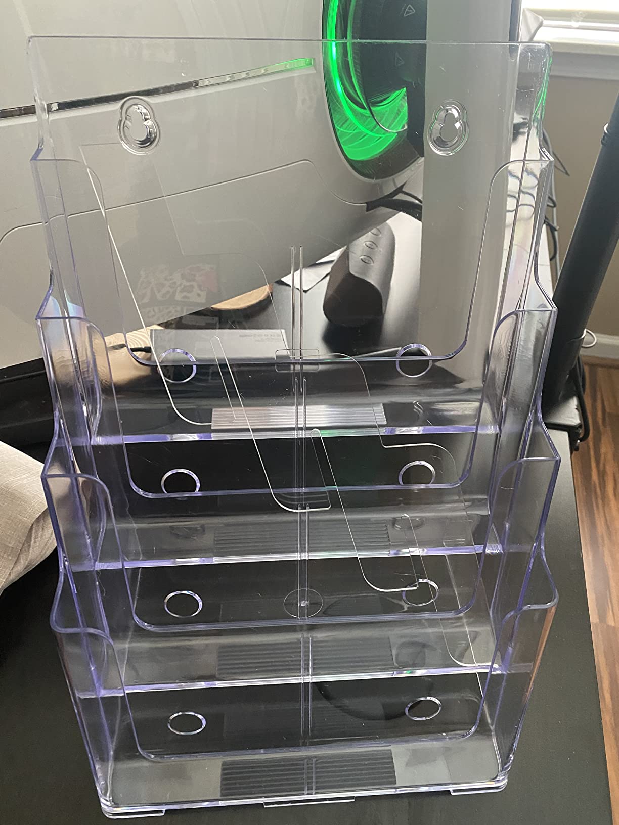FUCDTEFC Acrylic Brochure Holder 8.5x11, Clear 3 Tier Magazine Holder Brochure Display Stand with Removable Divider for 4 x9 Inch Literature Pamphlet Flyer Holder for Wall Mount or Countertop customer photo 1