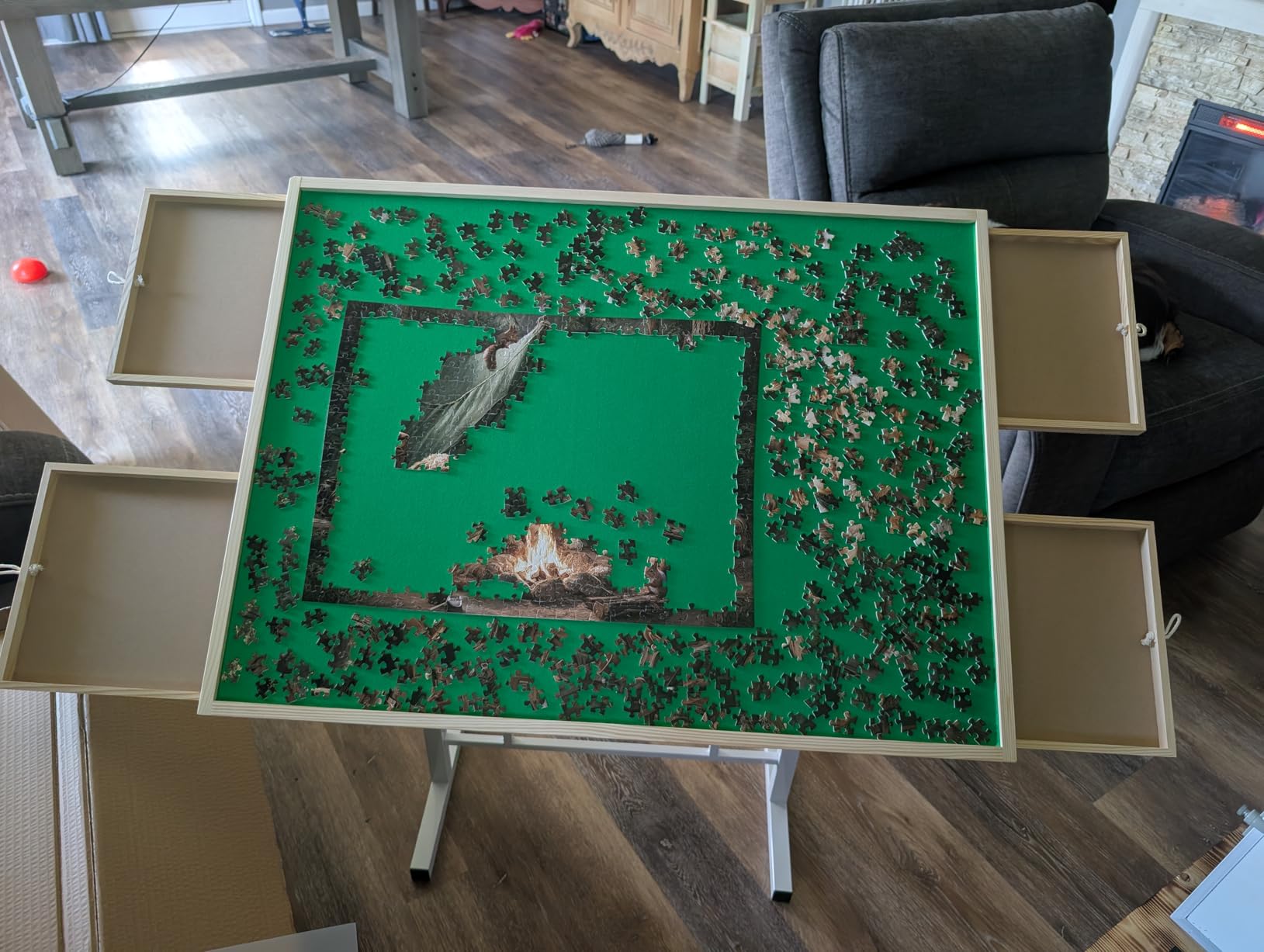 Fanwer 1500 Pieces Tilting Puzzle Table with 4 Drawers & Cover for Adults | Angle & Height Adjustable, 35''x26'', Felt Surface, Metal Legs, Portable Design, 360° Tilting, Plastic Cover, for Gift customer photo 2