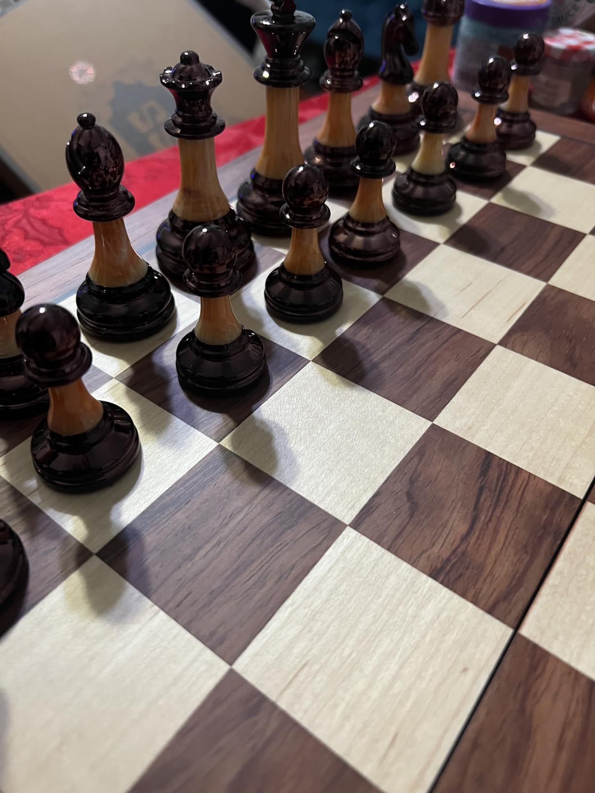 VAMSLOVE Chess Set Large 16''/42cm Folding Wooden Board with Deluxe Weighted Acrylic Chess Pieces - 3.5
