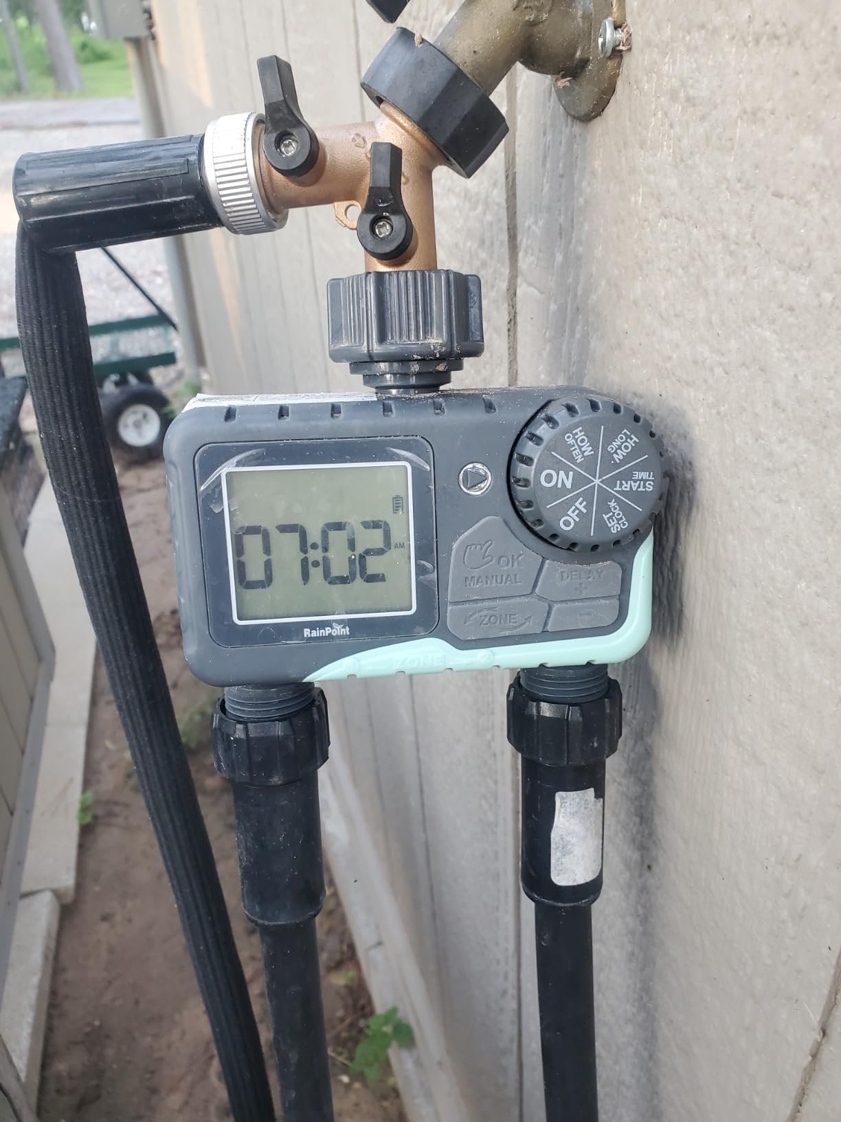RAINPOINT Sprinkler Timer 2 Outlet, Water Timer for Garden Hose, Programmable Drip Irrigation for Yard Outdoor Watering, Rain Delay/Manual/Automatic System Controller 2.5