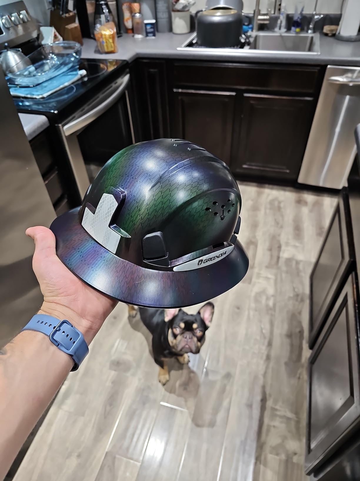 GREEN DEVIL Full Brim Hard Hat Vented Construction Safety Helmet OSHA Approved Cascos De Construccion ABS Work Hardhat for Men&Women 6 Point Adjustable Ratchet Suspension Custom Pattern Design customer photo 2