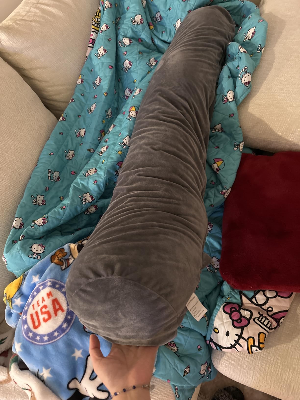 1 MIDDLE ONE Body Pillow for Adults, Bolster Pillow with Removable Velvet Cover, Long Round Cervical Roll Pillow, 47 x 7.87 Inches, Grey customer photo 1
