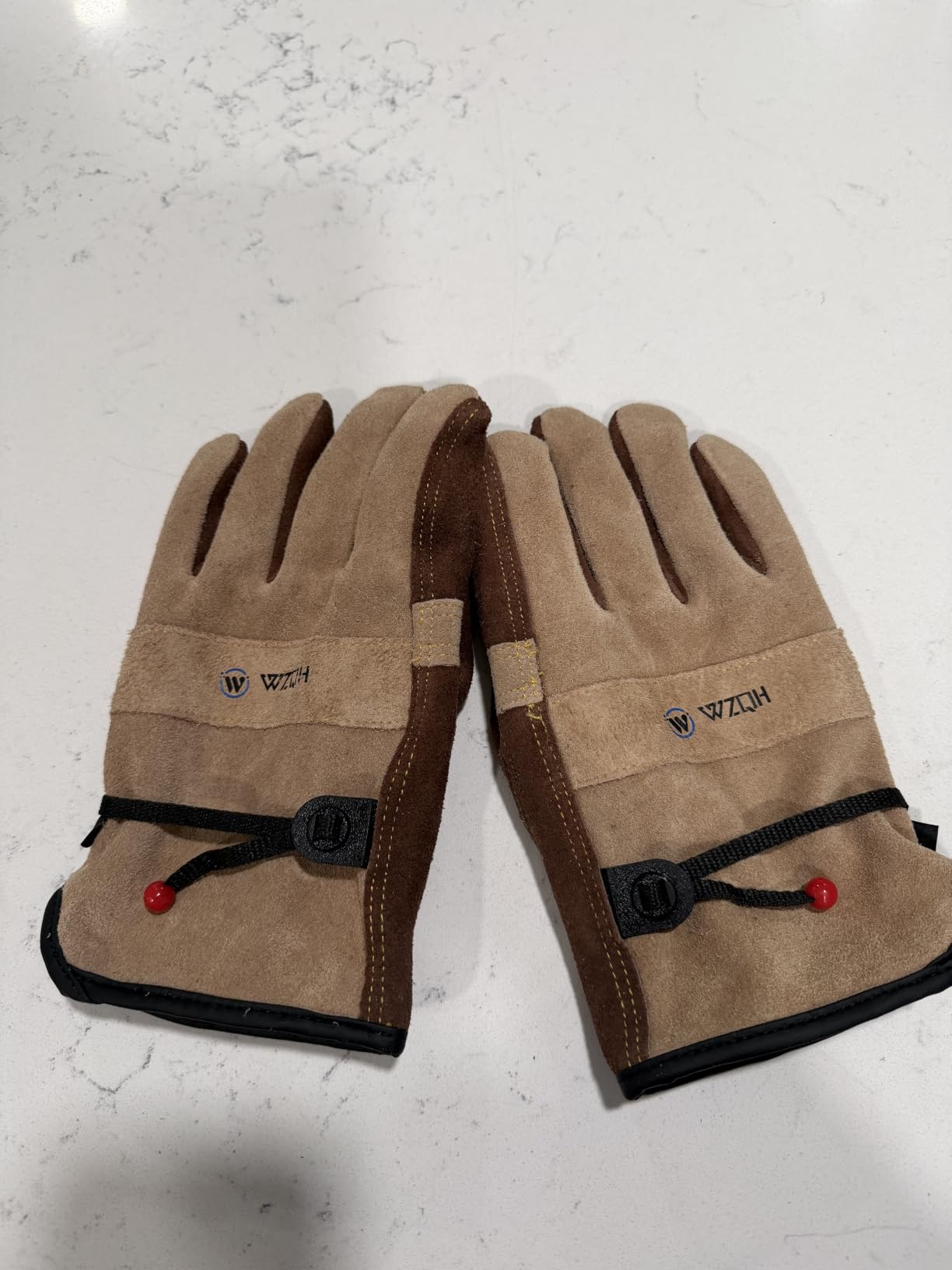 WZQH Leather Work Gloves for Men or Women.Gardening,Welding,Coffee-grey M customer photo 2